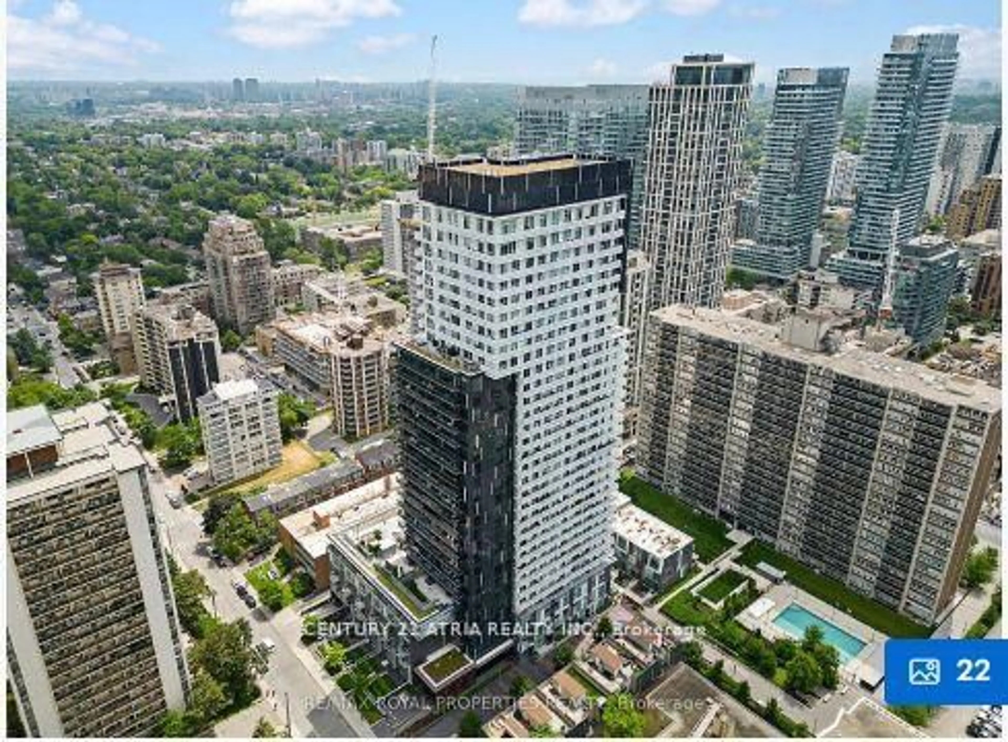 A pic from outside/outdoor area/front of a property/back of a property/a pic from drone, city buildings view from balcony for 101 Erskine Ave #512, Toronto Ontario M4P 1Y5