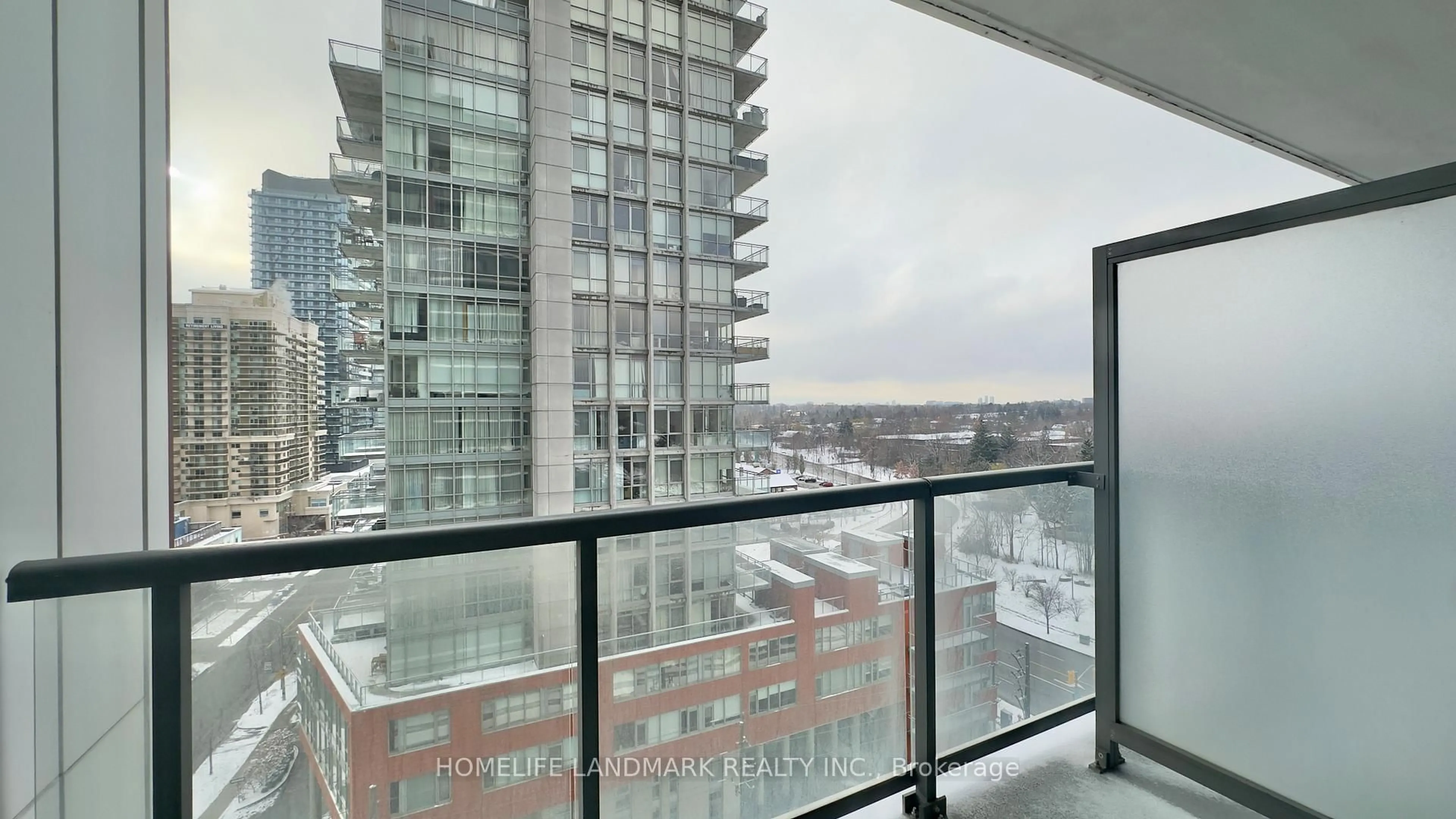 Balcony in the apartment, city buildings view from balcony for 68 Canterbury Pl #903, Toronto Ontario M2N 0H8