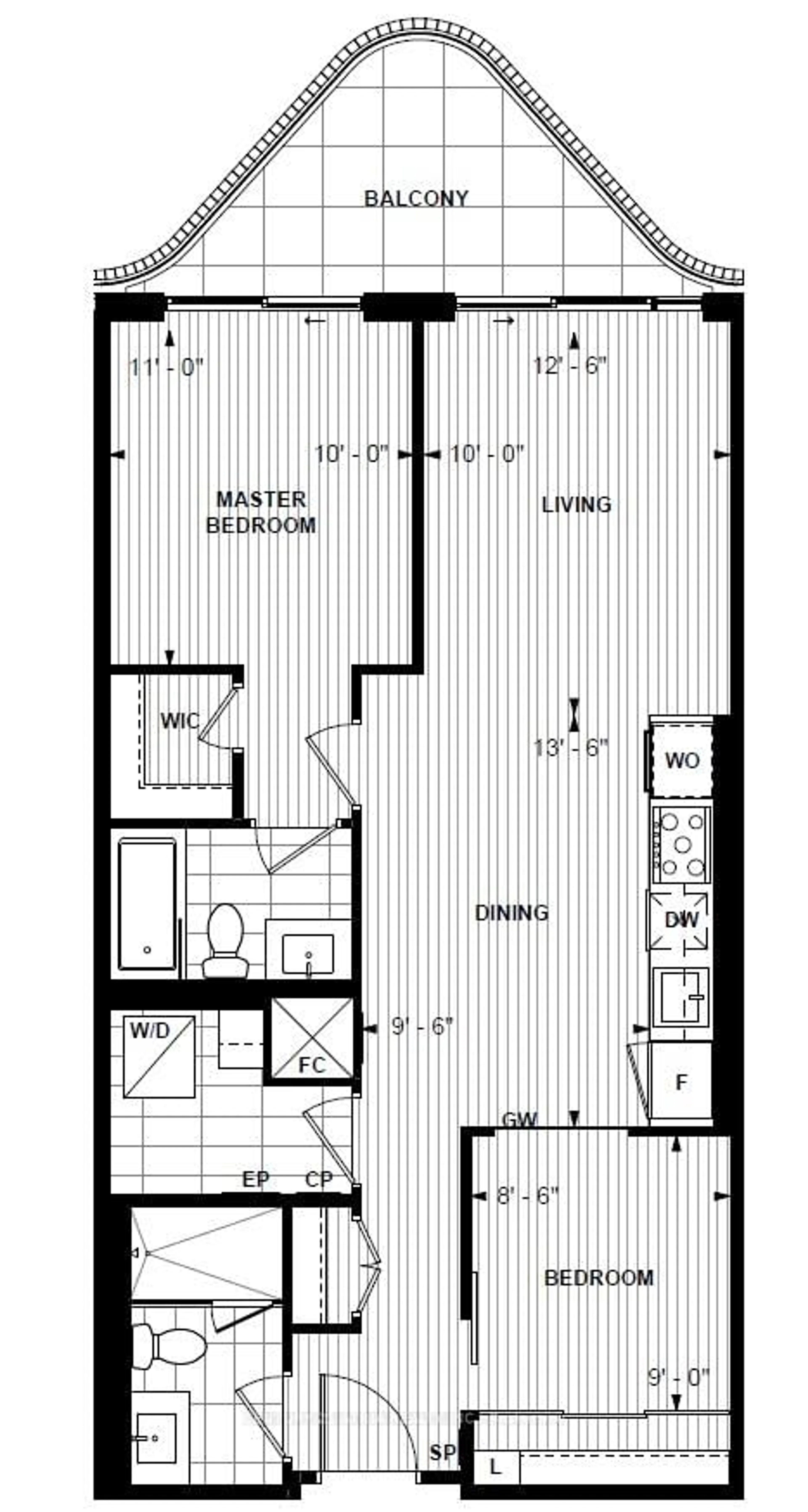 Floor plan for 155 Merchants' Wharf #523, Toronto Ontario M5A 0Y4