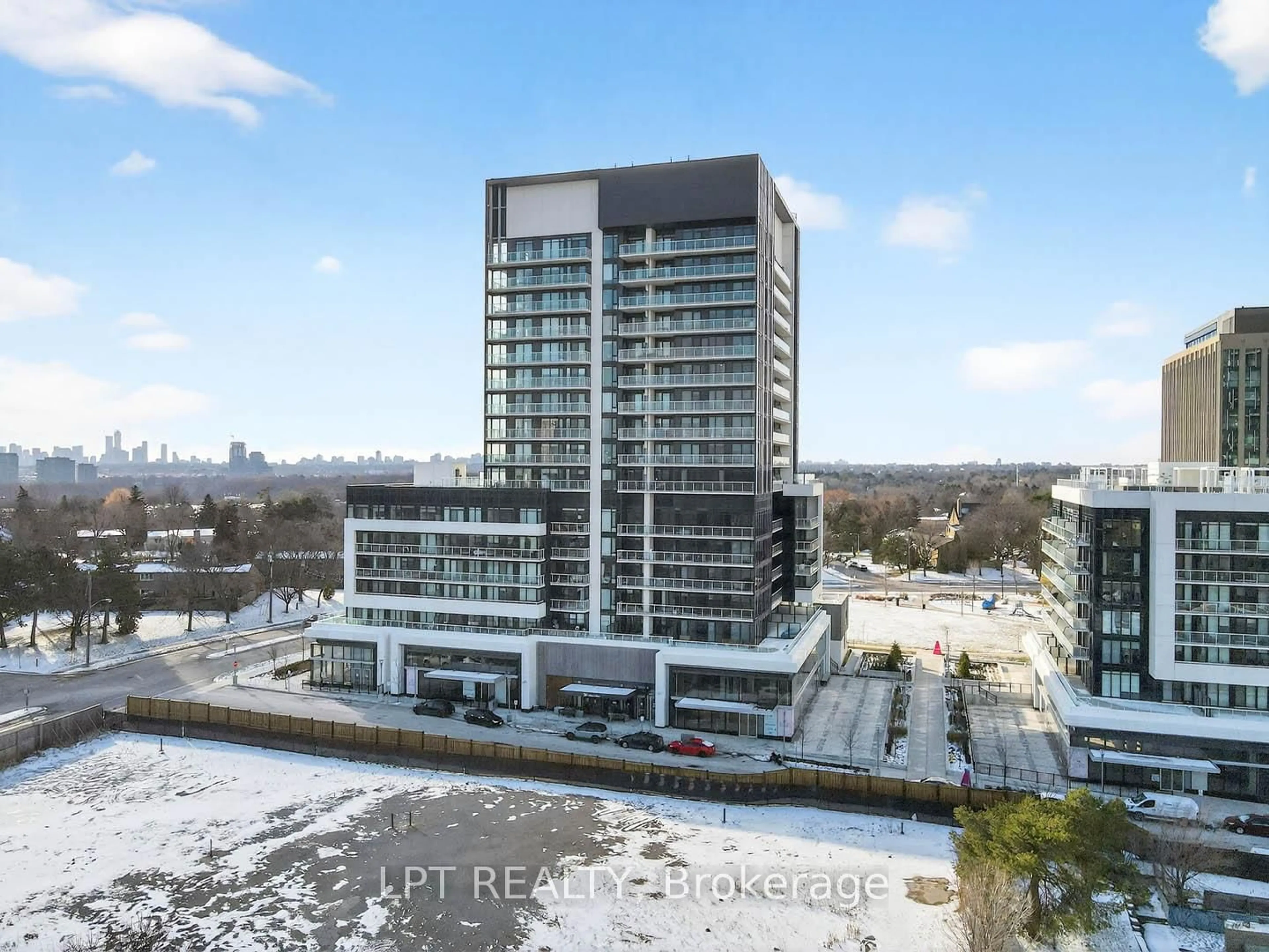A pic from outside/outdoor area/front of a property/back of a property/a pic from drone, city buildings view from balcony for 20 O'Neill Rd #536, Toronto Ontario M3C 3M9