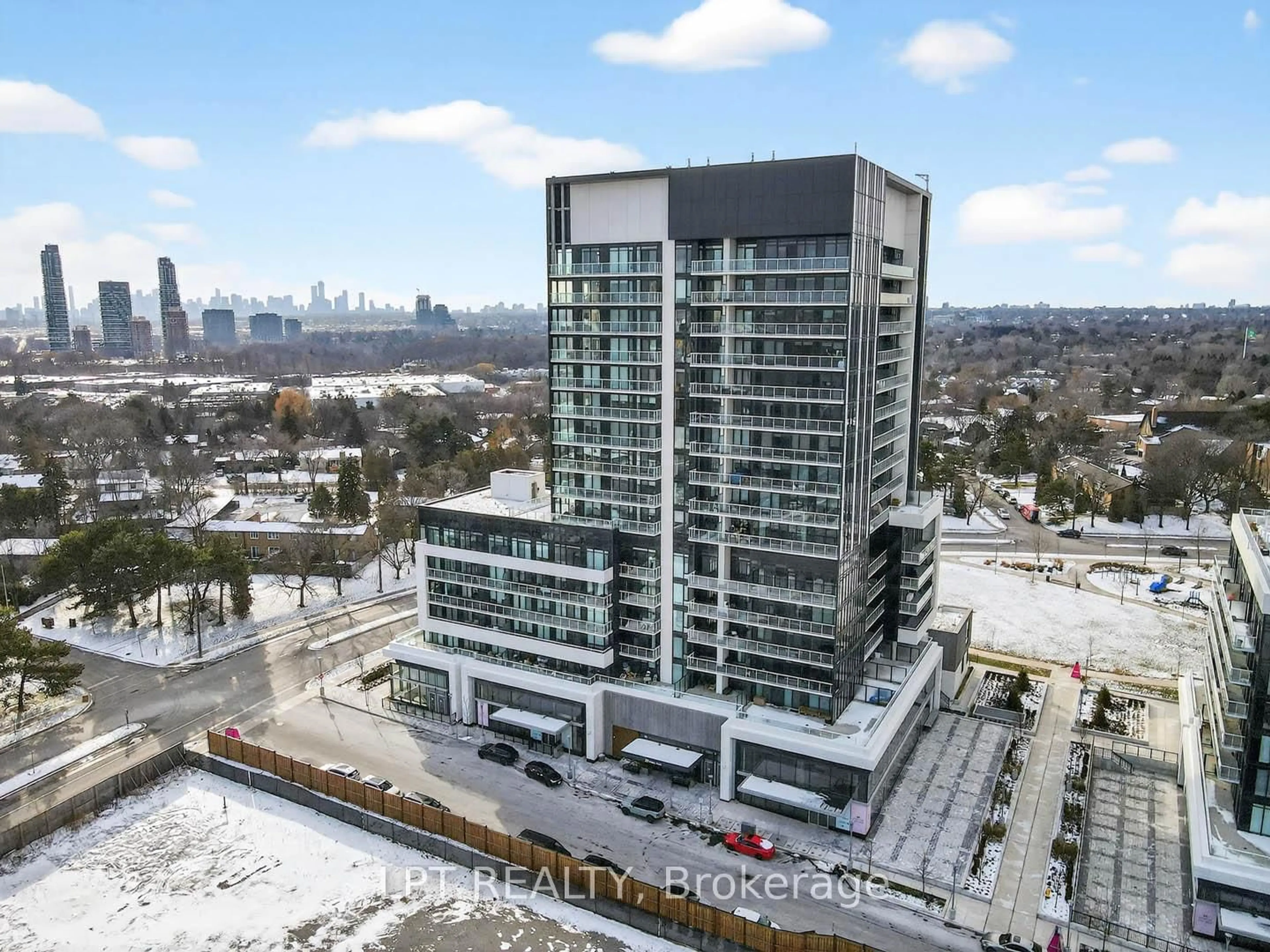 A pic from outside/outdoor area/front of a property/back of a property/a pic from drone, city buildings view from balcony for 20 O'Neill Rd #536, Toronto Ontario M3C 3M9