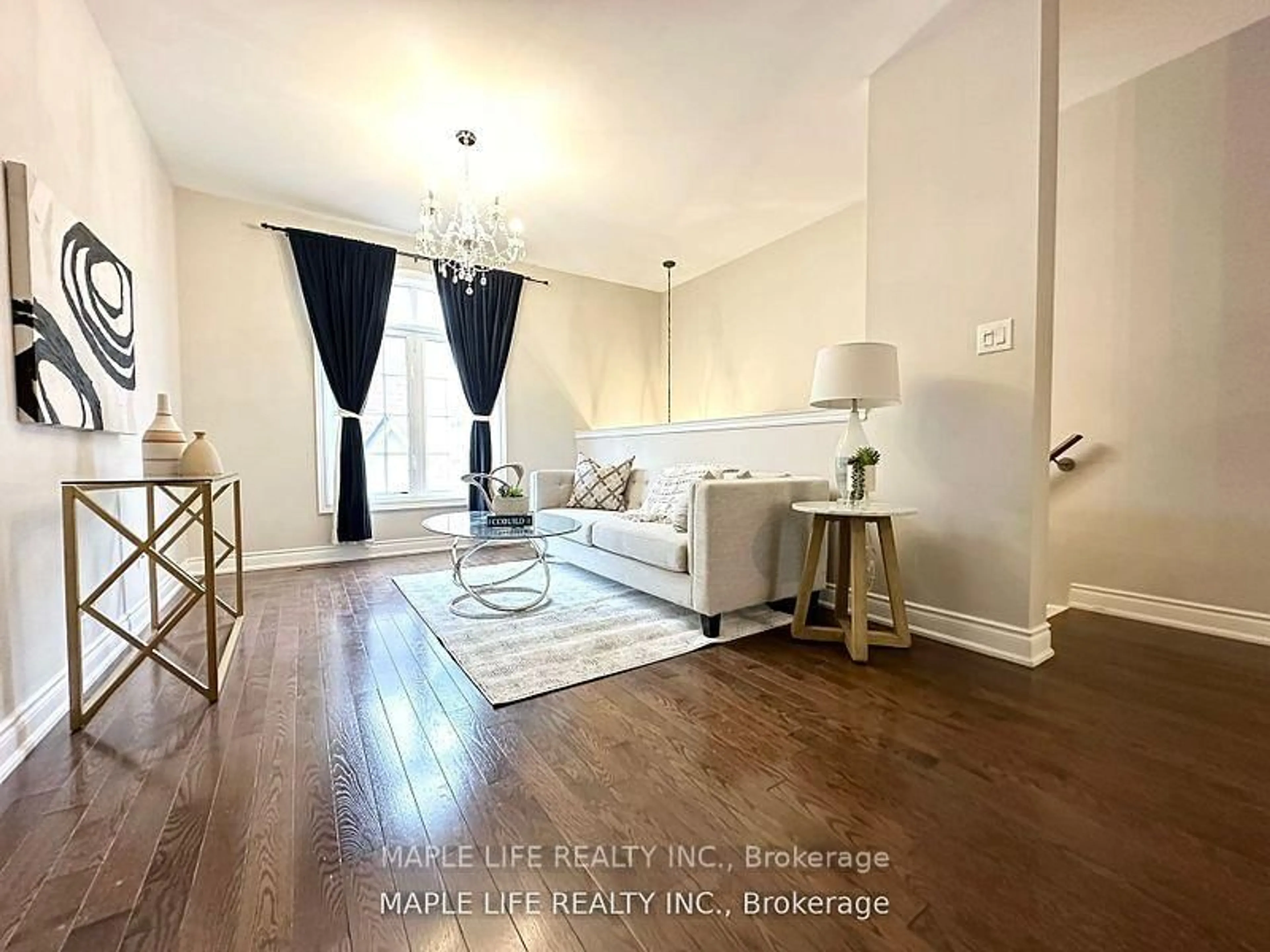 Living room with furniture, wood/laminate floor for 5 Hayes Lane, Toronto Ontario M2N 0E7