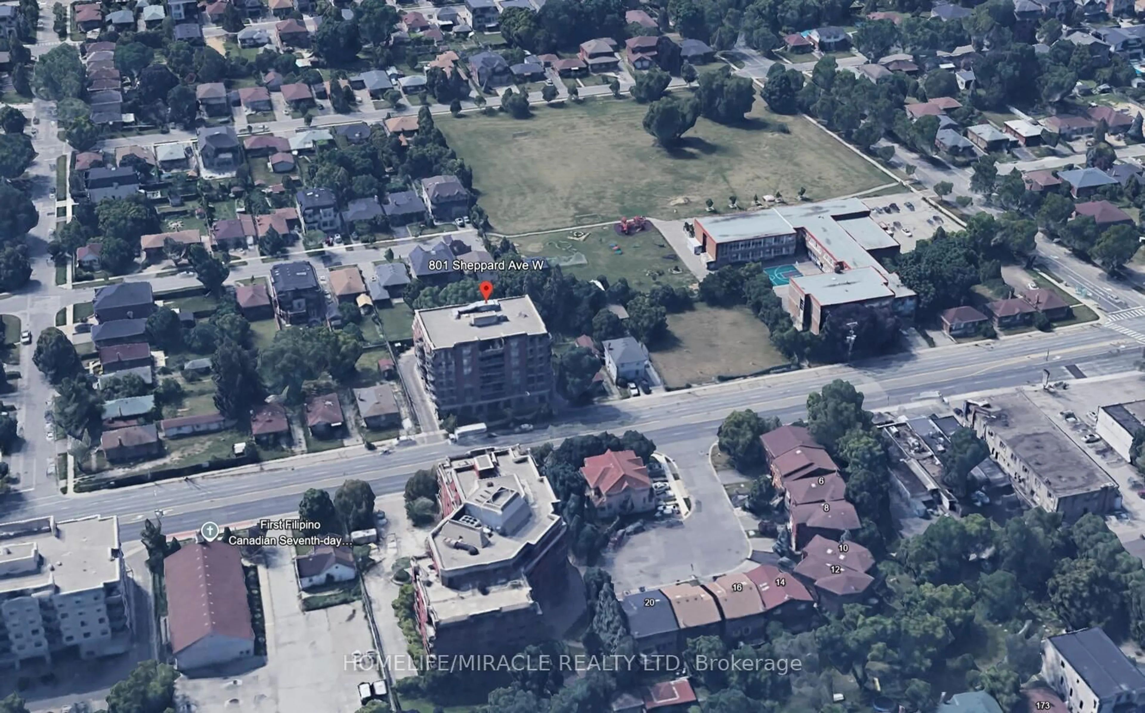 A pic from outside/outdoor area/front of a property/back of a property/a pic from drone, street for 801 Sheppard Ave #608, Toronto Ontario M3H 0A8