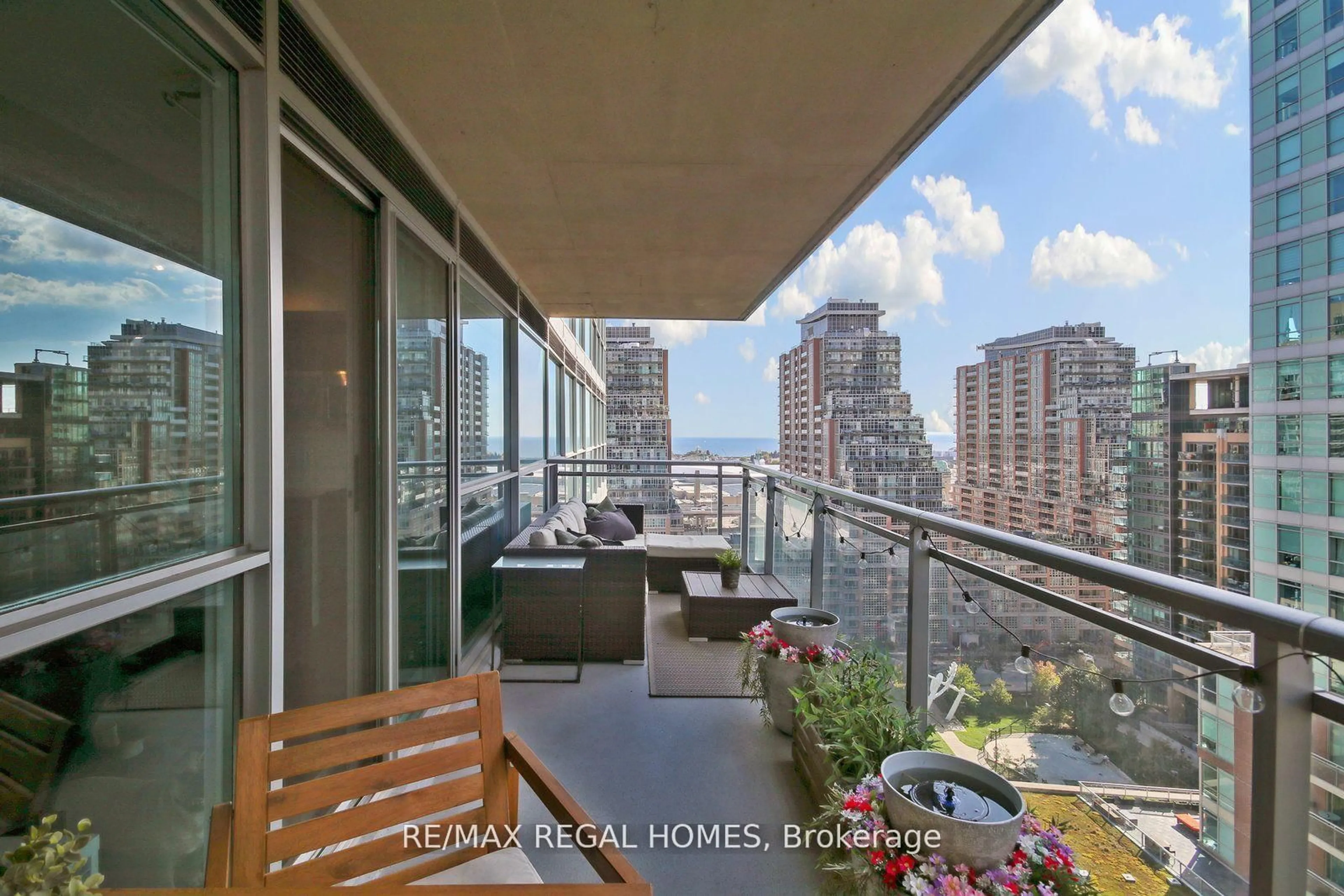 Balcony in the apartment, city buildings view from balcony for 80 Western Battery Rd #1512, Toronto Ontario M6K 3S1