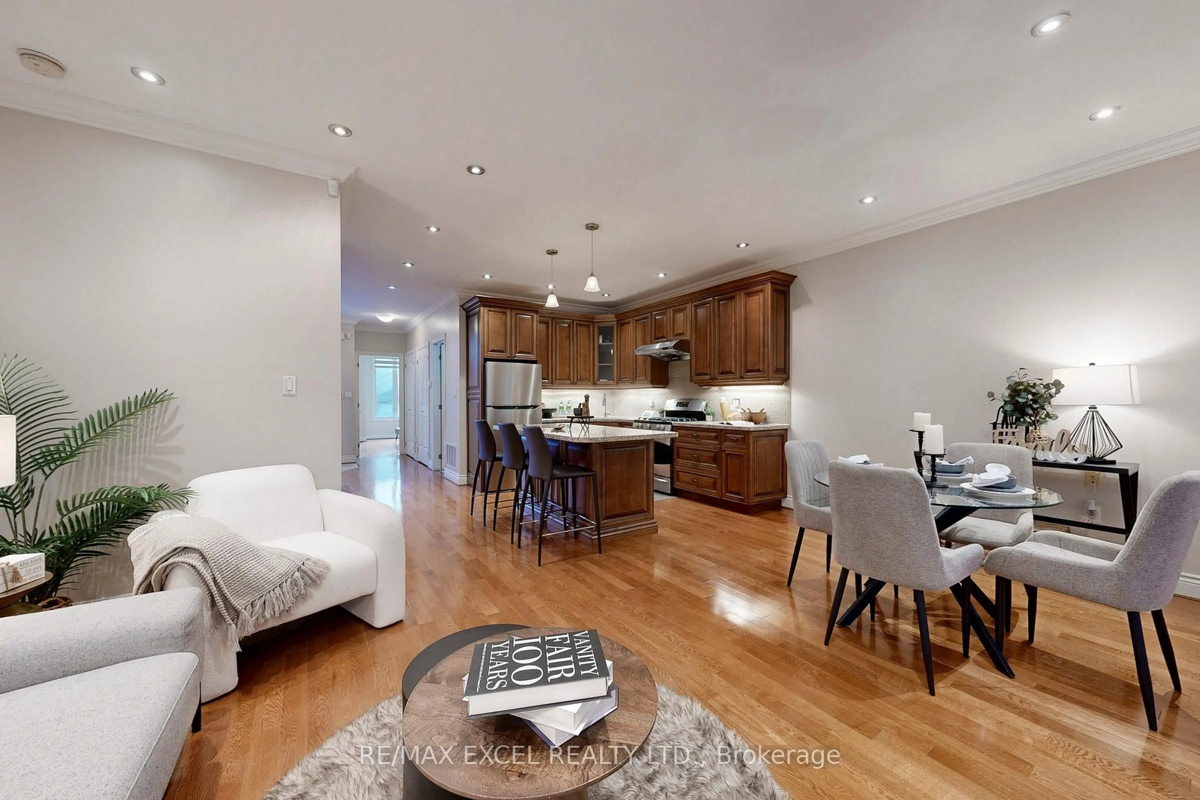 Open concept kitchen, wood/laminate floor for 90 Fairleigh Cres, Toronto Ontario M6C 3R9