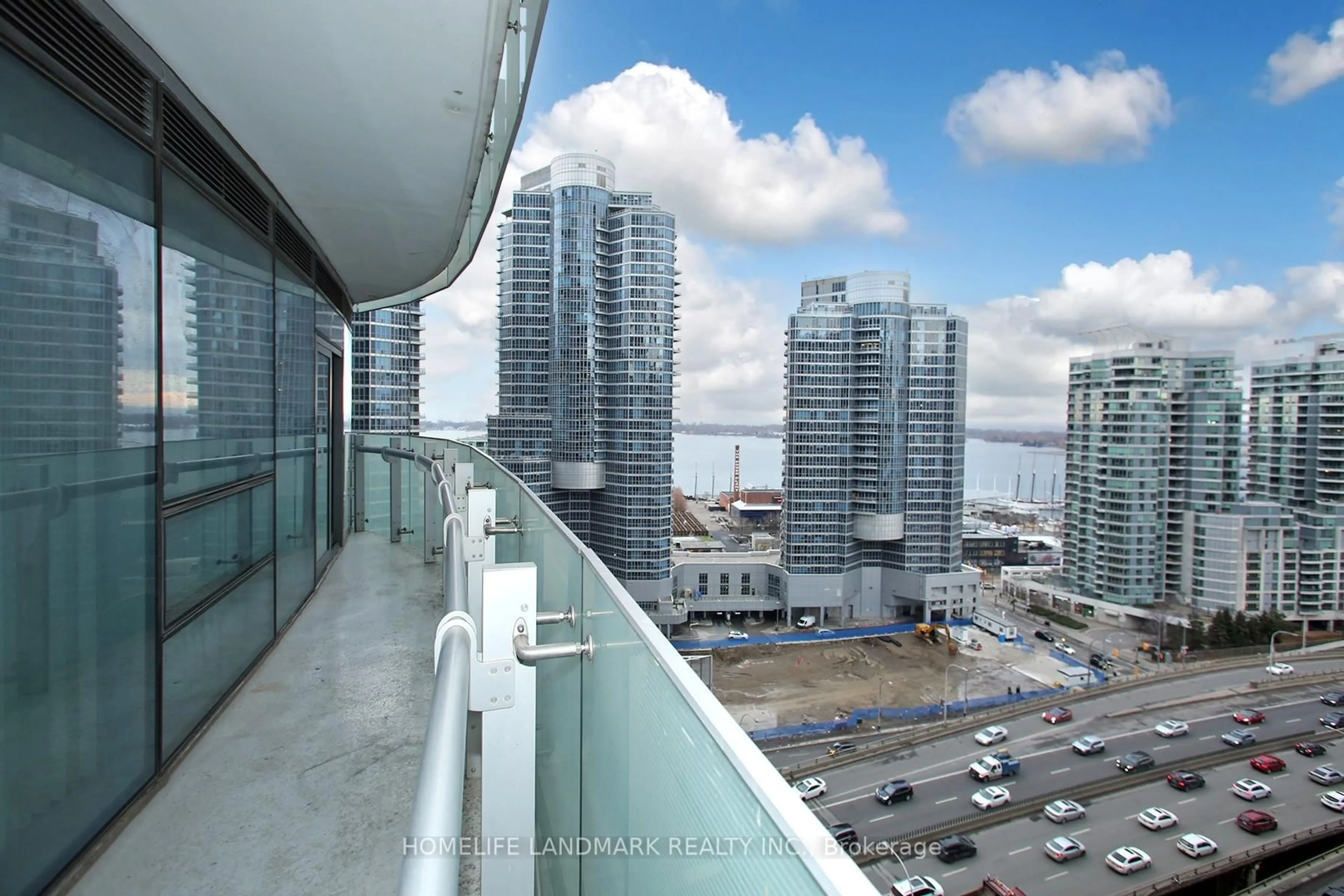 Balcony in the apartment, city buildings view from balcony for 12 York St #1504, Toronto Ontario M5J 0A9