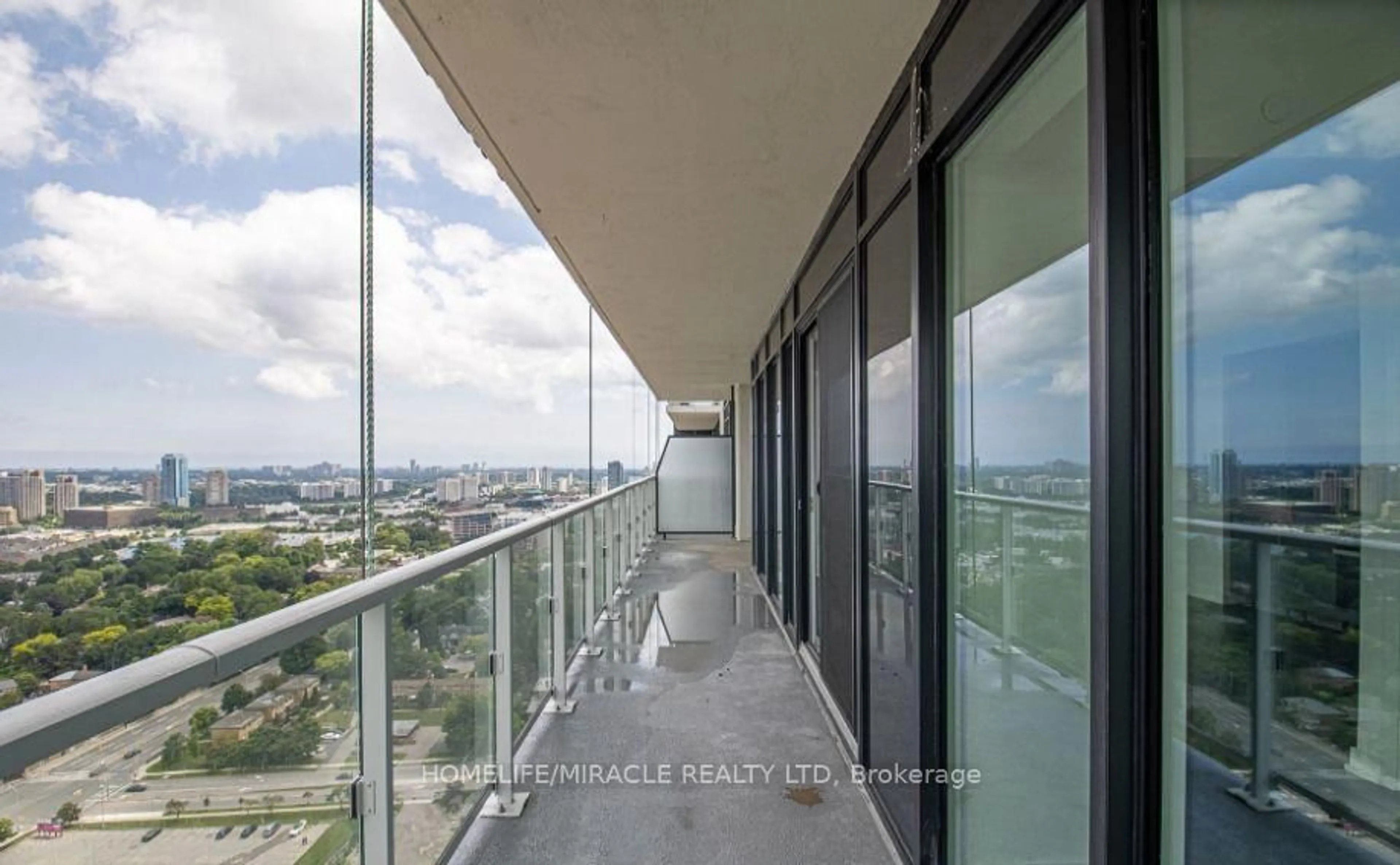 Balcony in the apartment, city buildings view from balcony for 50 O'Neill Rd #2704, Toronto Ontario M3C 0R1