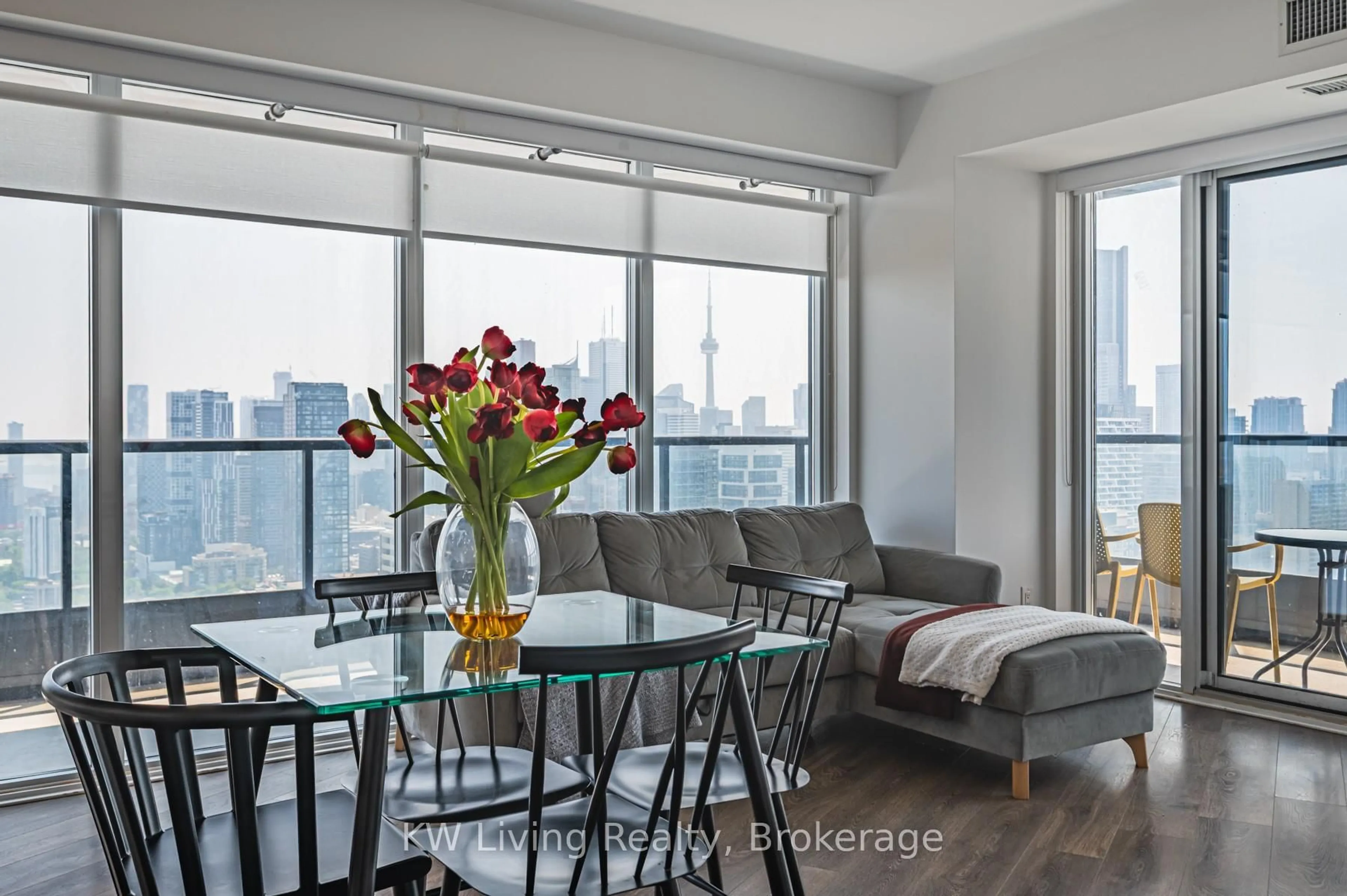 Living room with furniture, wood/laminate floor for 159 Wellesley St #3307, Toronto Ontario M4Y 0H5