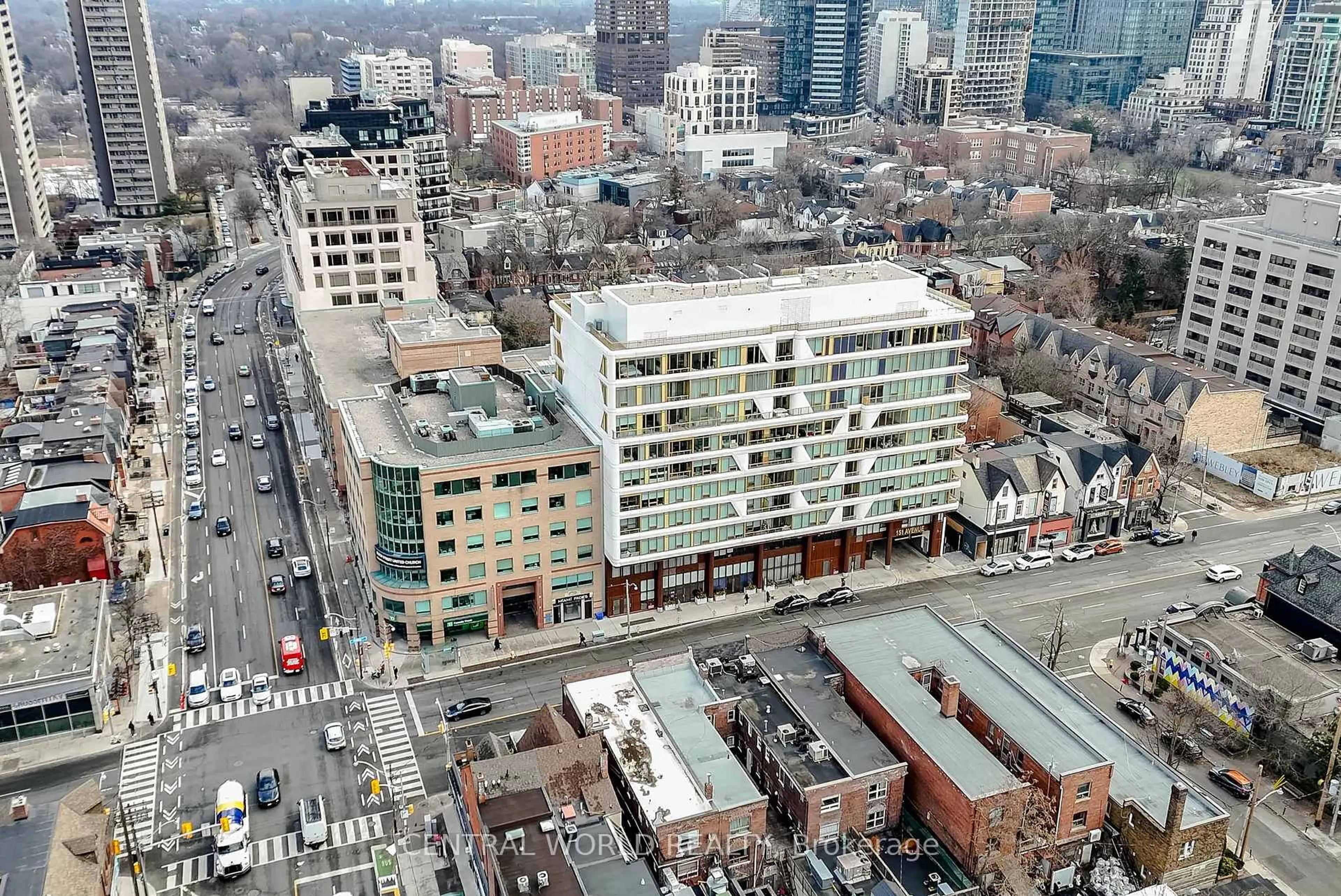 A pic from outside/outdoor area/front of a property/back of a property/a pic from drone, city buildings view from balcony for 151 Avenue Rd #305, Toronto Ontario M5R 0B8