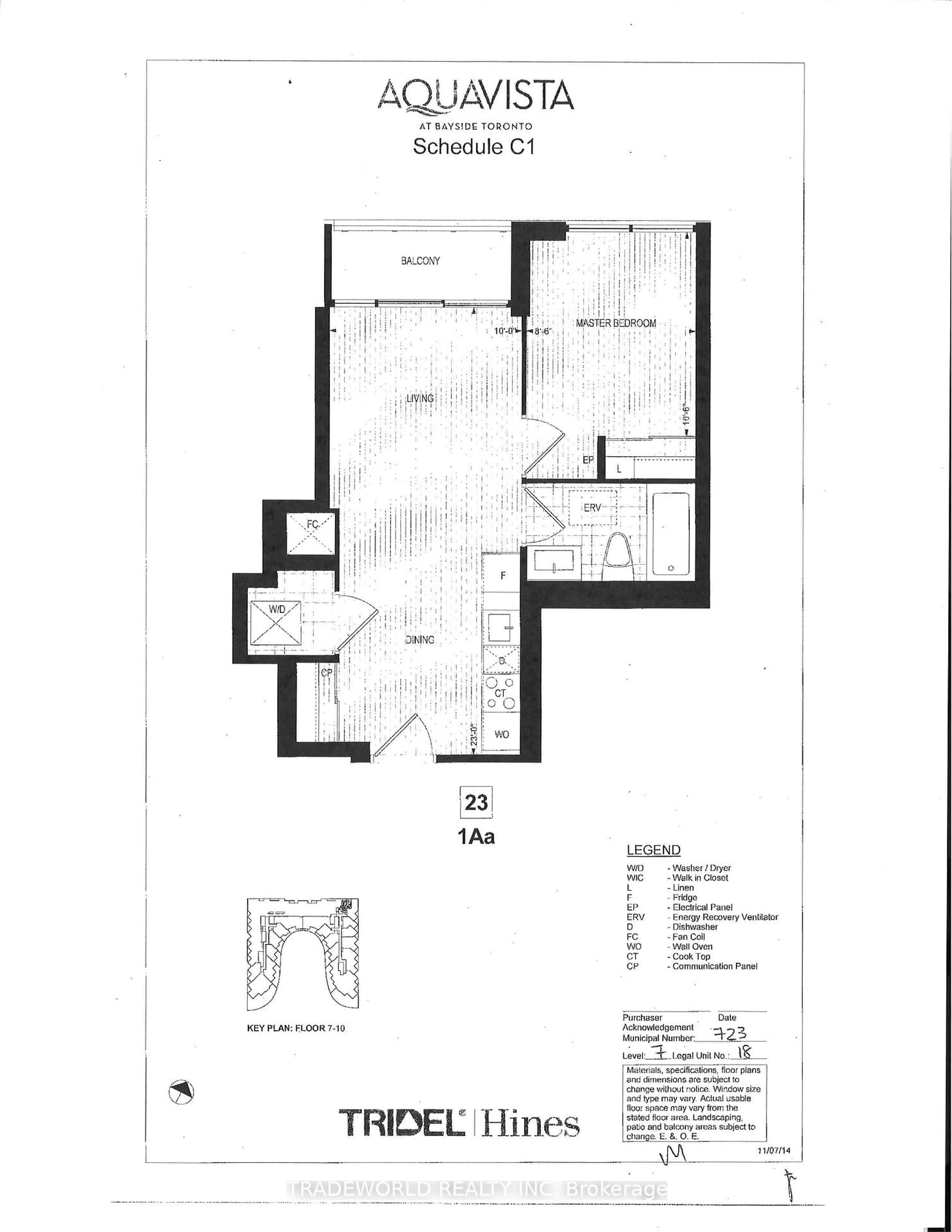 Floor plan for 1 Edgewater Dr #723, Toronto Ontario M5A 0L1