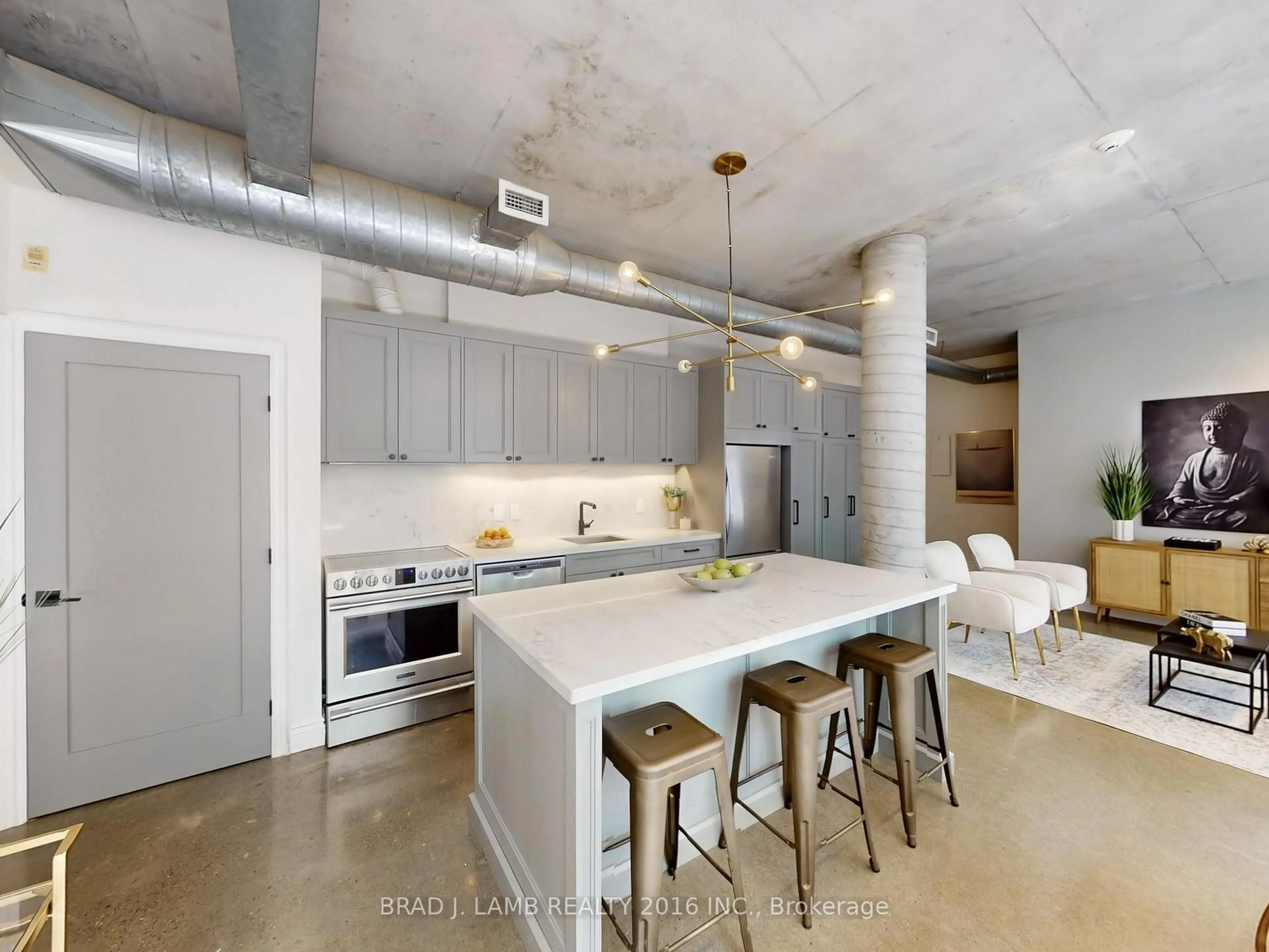 Open concept kitchen, cement floor for 29 Camden St #305, Toronto Ontario M5V 3N3