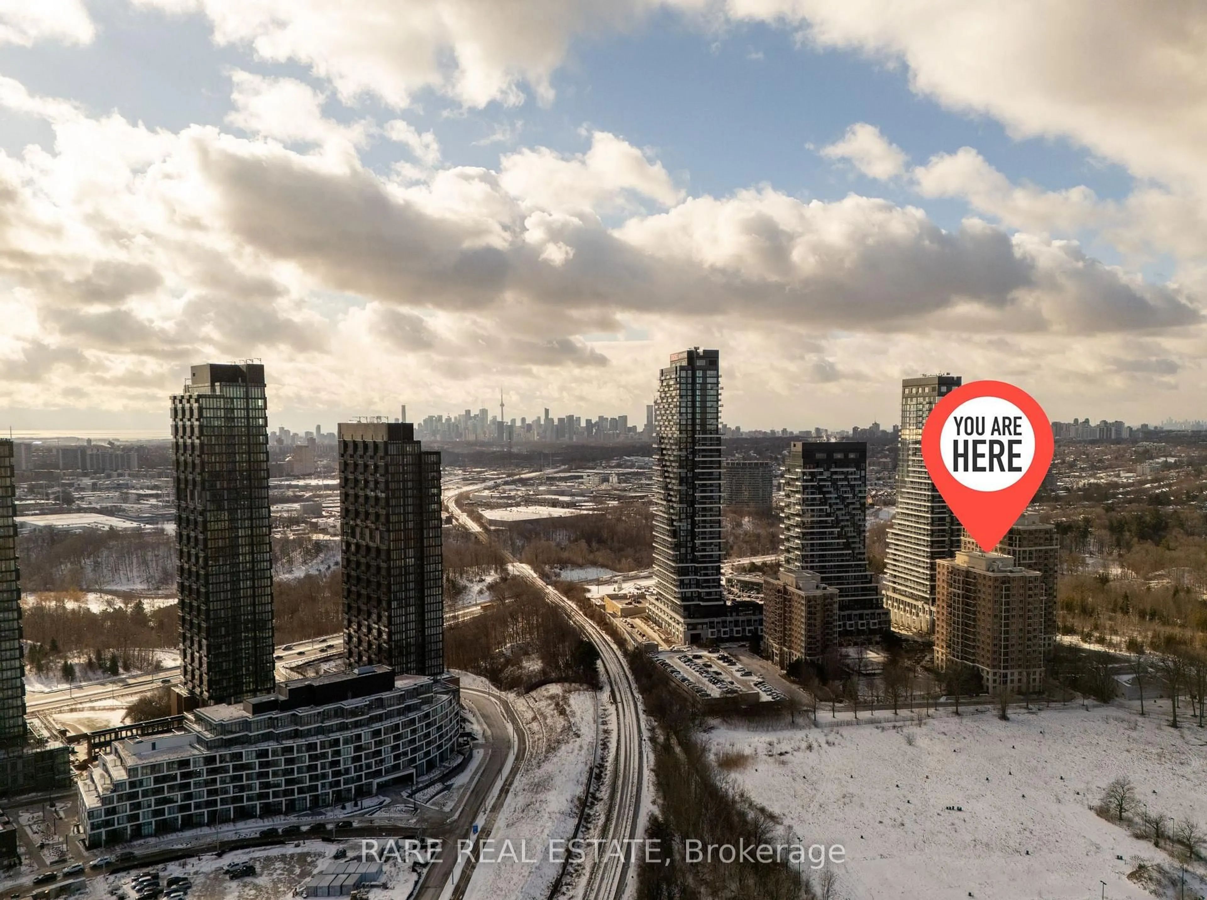A pic from outside/outdoor area/front of a property/back of a property/a pic from drone, city buildings view from balcony for 1105 Leslie St #411, Toronto Ontario M3C 4G9
