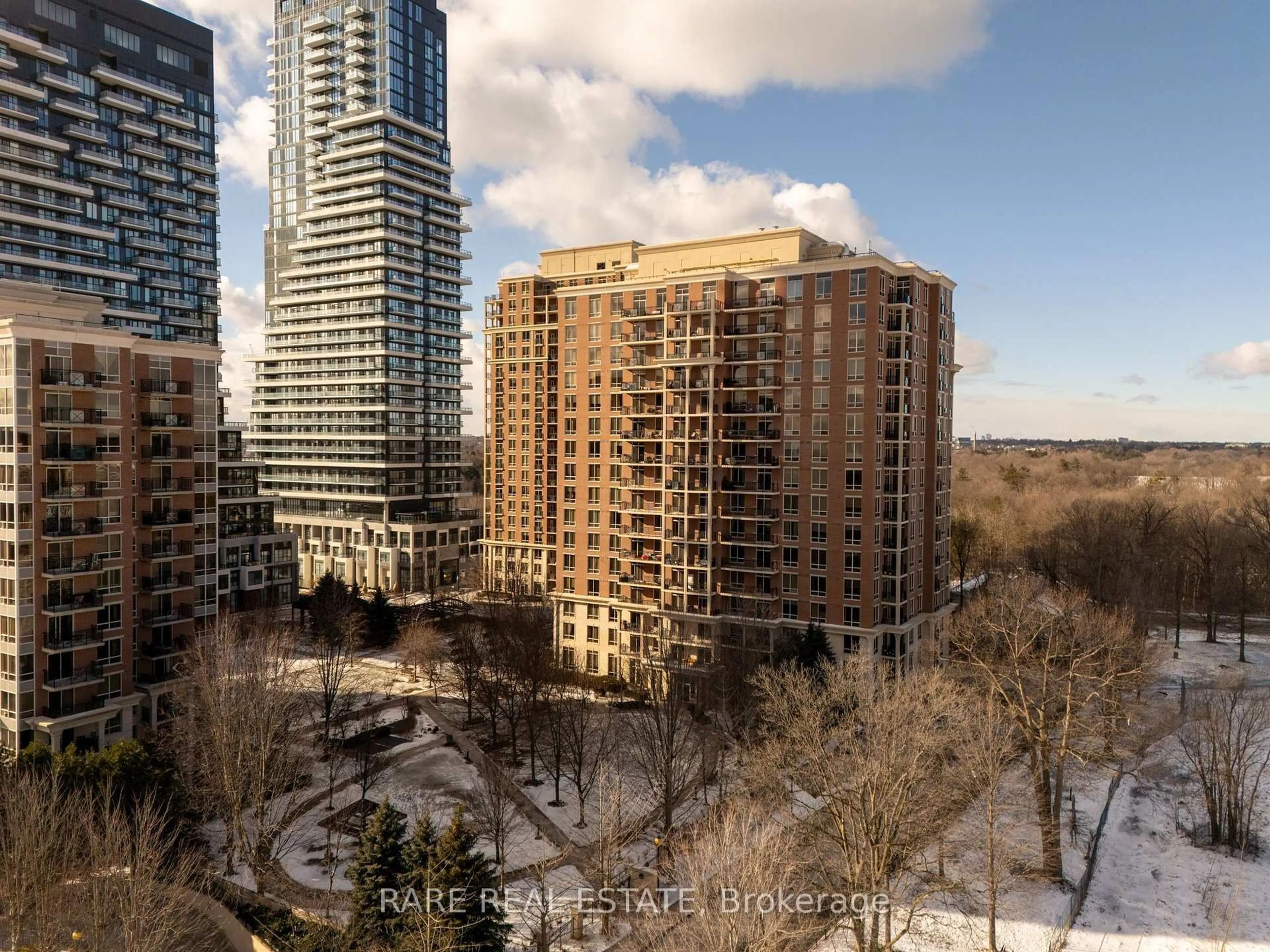 A pic from outside/outdoor area/front of a property/back of a property/a pic from drone, city buildings view from balcony for 1105 Leslie St #411, Toronto Ontario M3C 4G9
