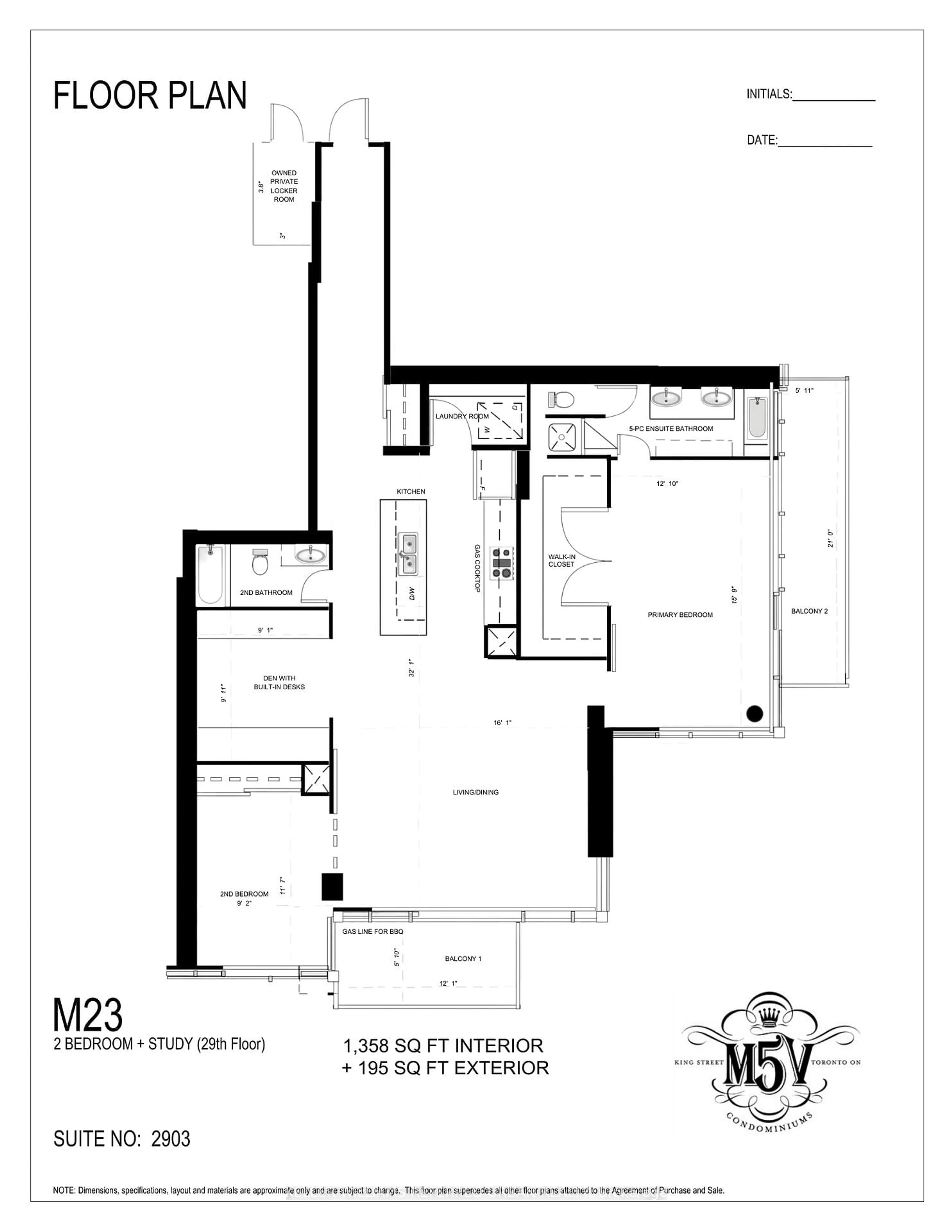 Floor plan for 375 King St #2903, Toronto Ontario M5V 1K5