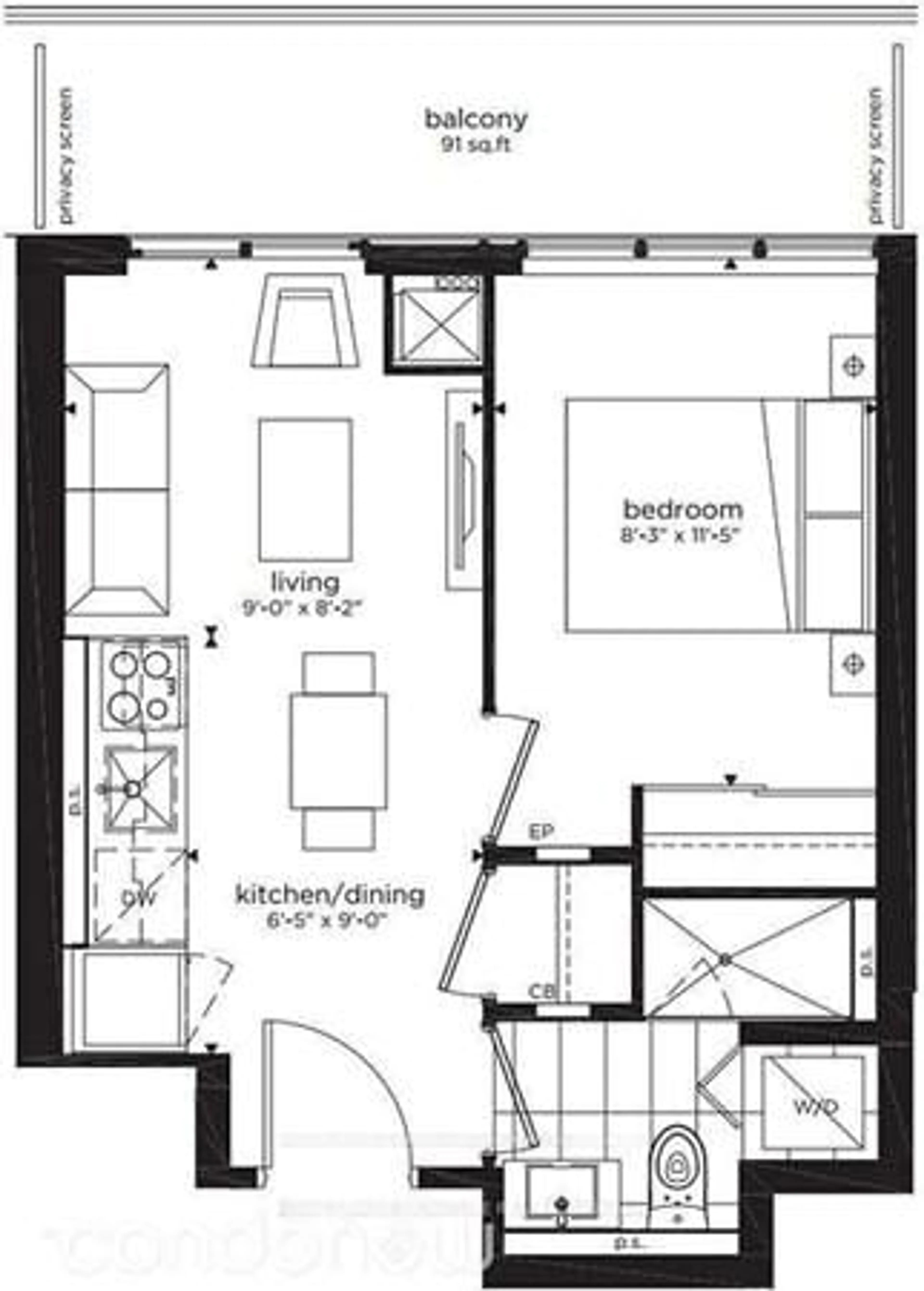 Floor plan for 195 Redpath Ave #3413, Toronto Ontario M4P 0E4