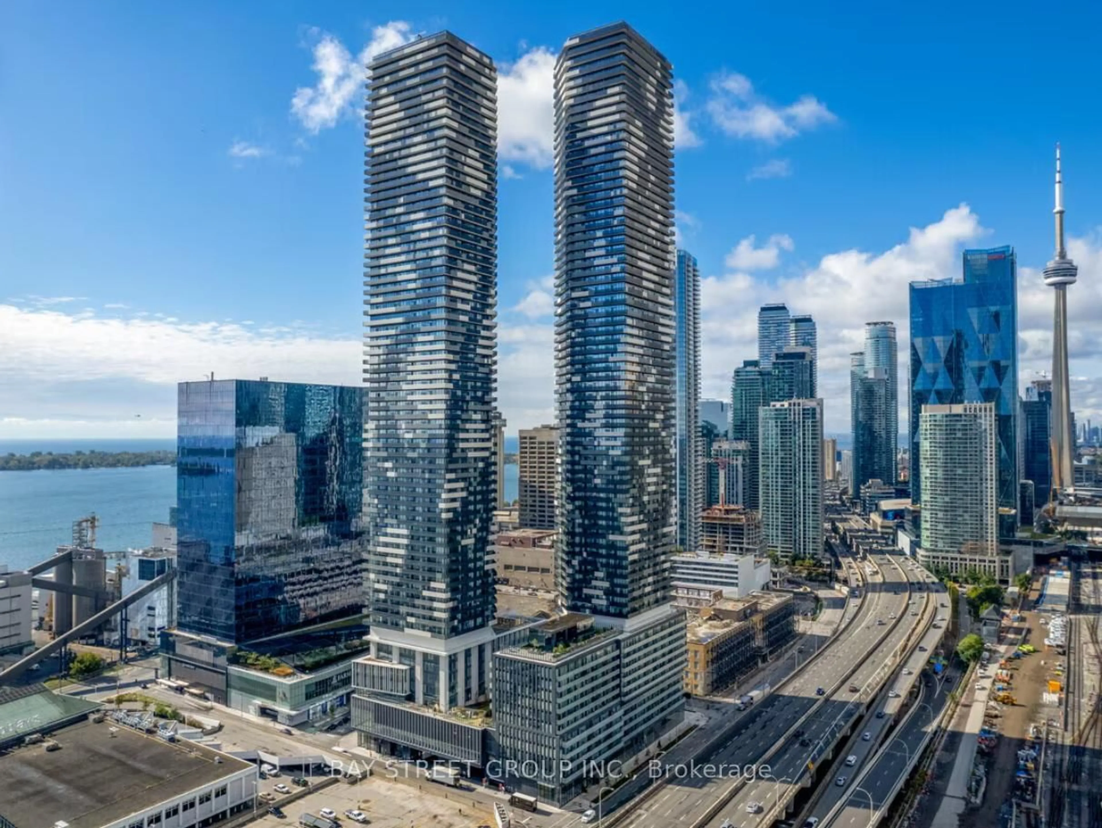 A pic from outside/outdoor area/front of a property/back of a property/a pic from drone, city buildings view from balcony for 55 Cooper St #2607, Toronto Ontario M5E 0G1