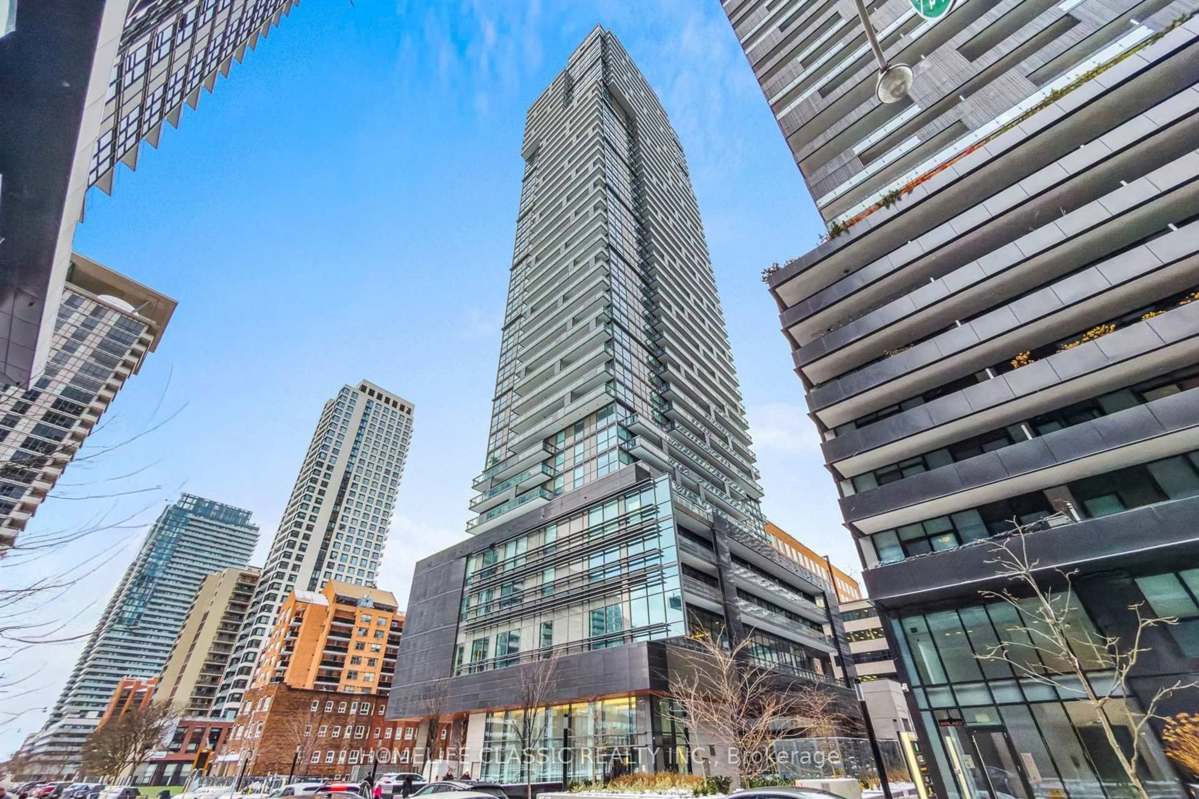 Patio, city buildings view from balcony for 39 Roehampton Ave #1804, Toronto Ontario M4P 0G1
