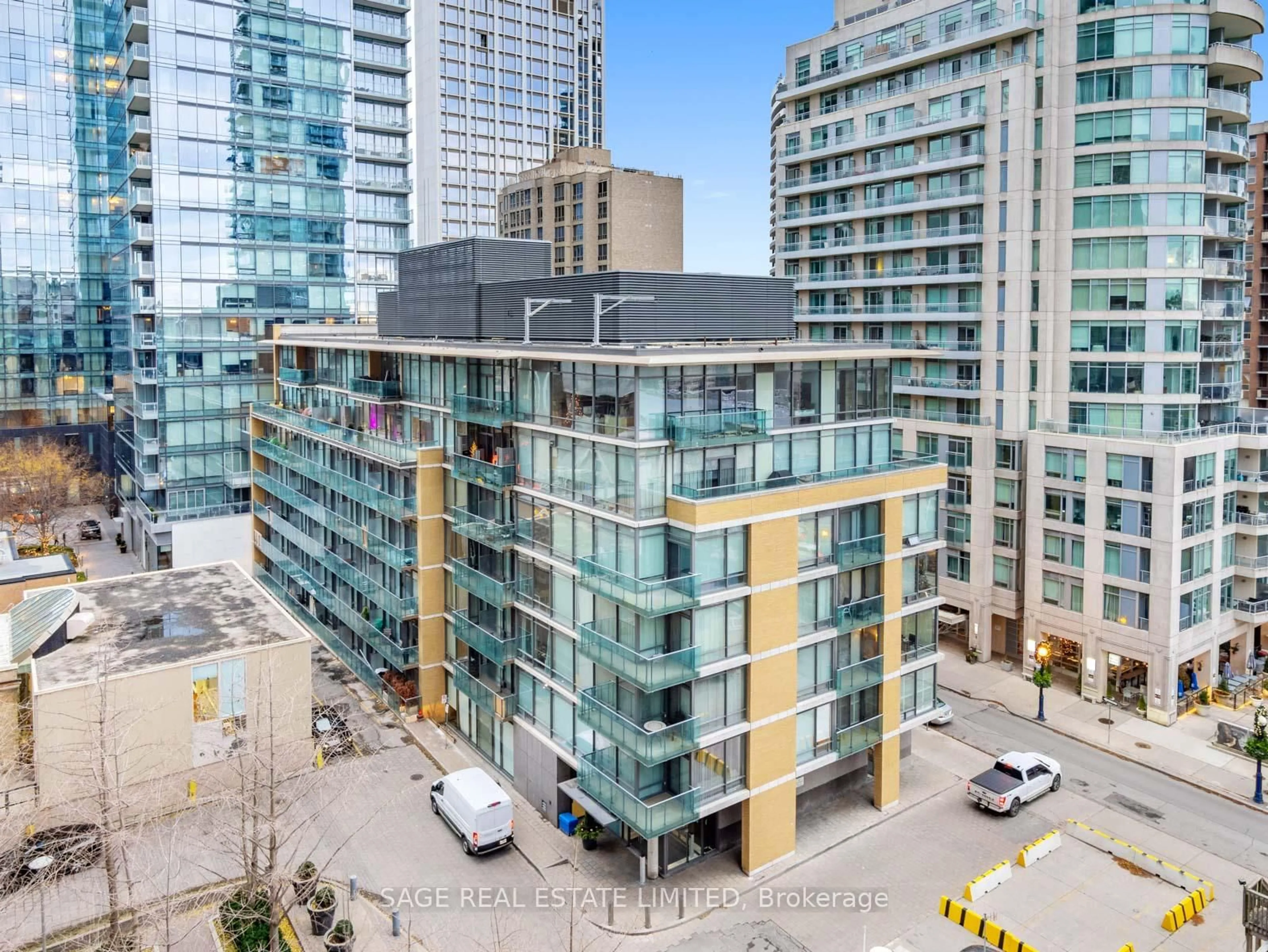 A pic from outside/outdoor area/front of a property/back of a property/a pic from drone, city buildings view from balcony for 21 Scollard St #608, Toronto Ontario M5R 1G1