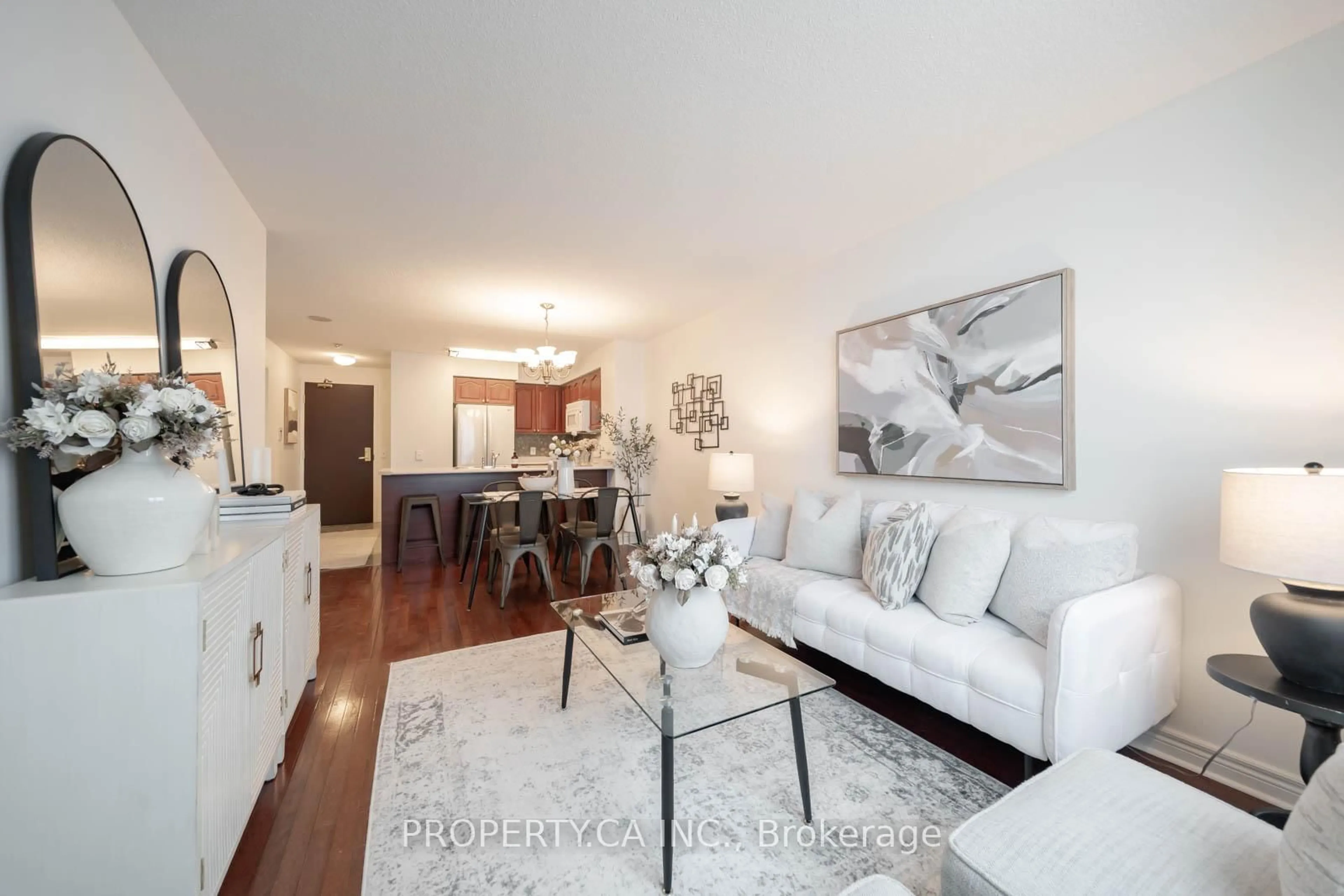 Living room with furniture, wood/laminate floor for 18 Parkview Ave #2803, Toronto Ontario M2N 7H7