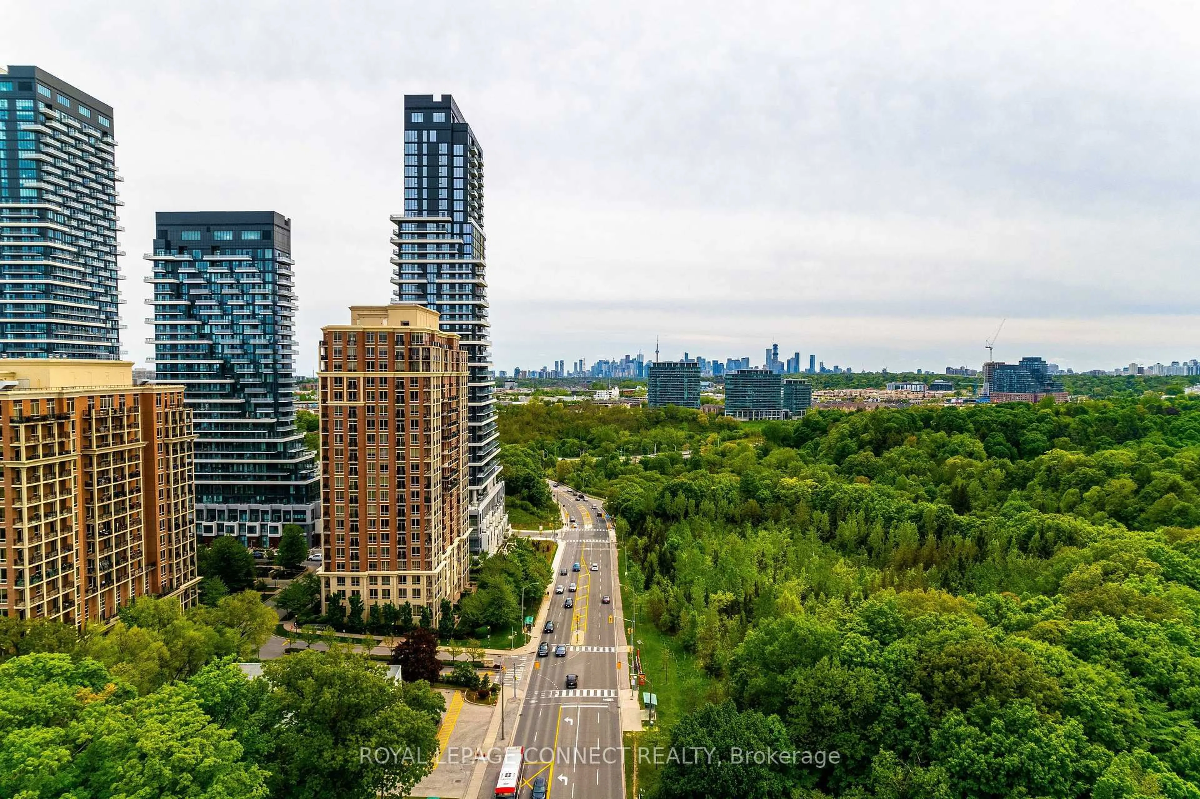 A pic from outside/outdoor area/front of a property/back of a property/a pic from drone, city buildings view from balcony for 1101 Leslie St #403, Toronto Ontario M3C 4G3