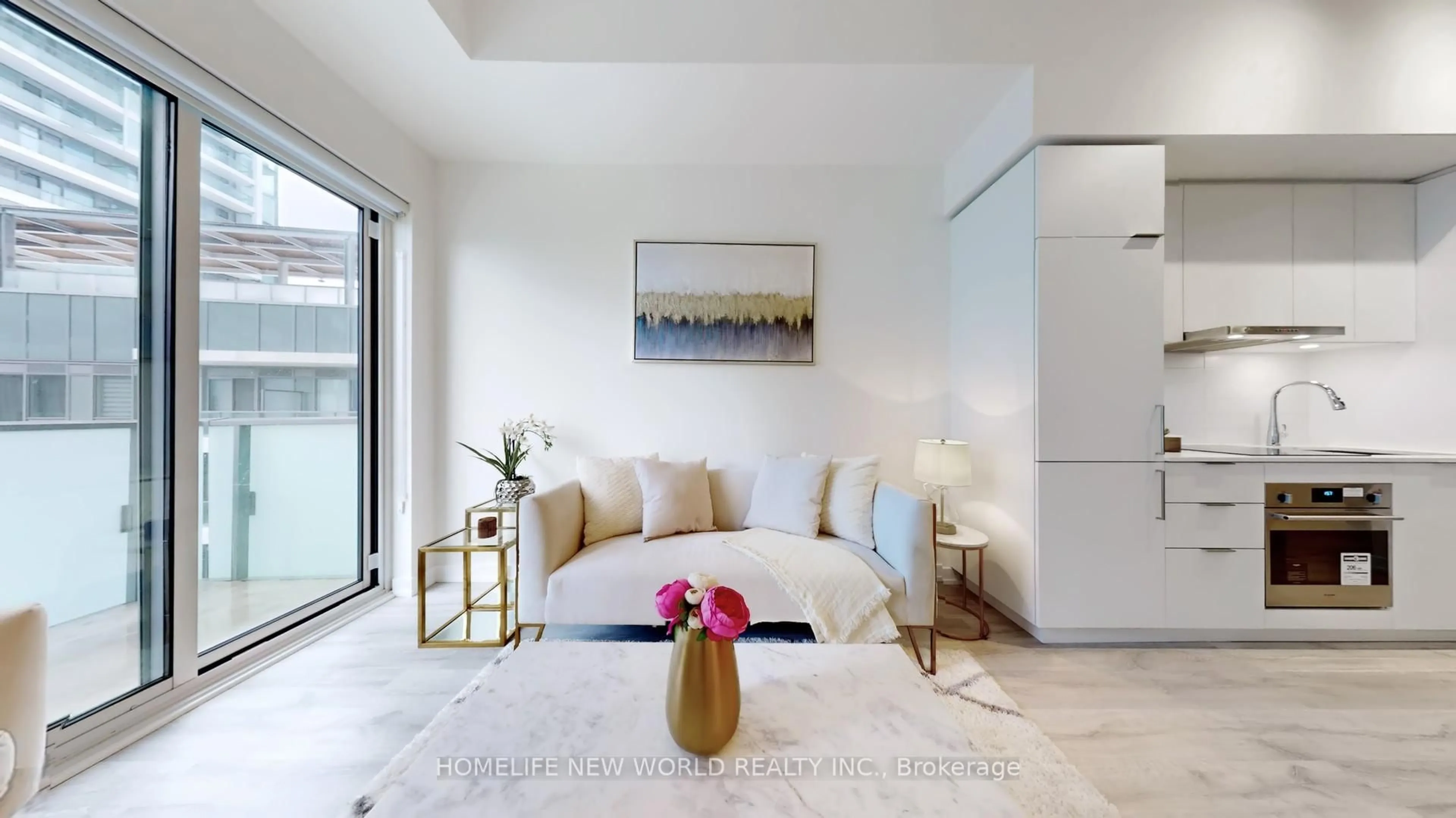 Living room with furniture, ceramic/tile floor for 7 Golden Lion Hts #N825, Toronto Ontario M2M 0C1