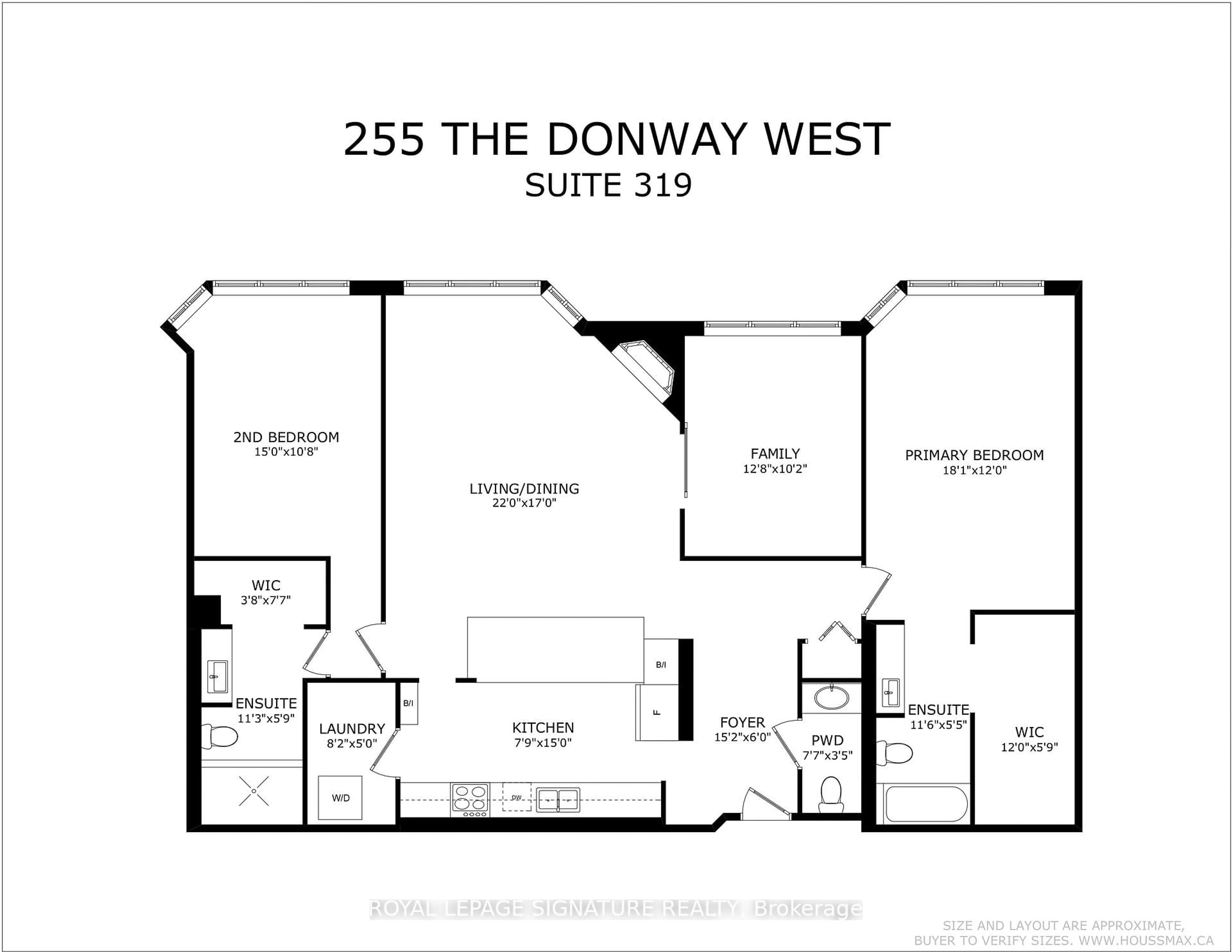 Floor plan for 255 The Donway #319, Toronto Ontario M3B 3M3