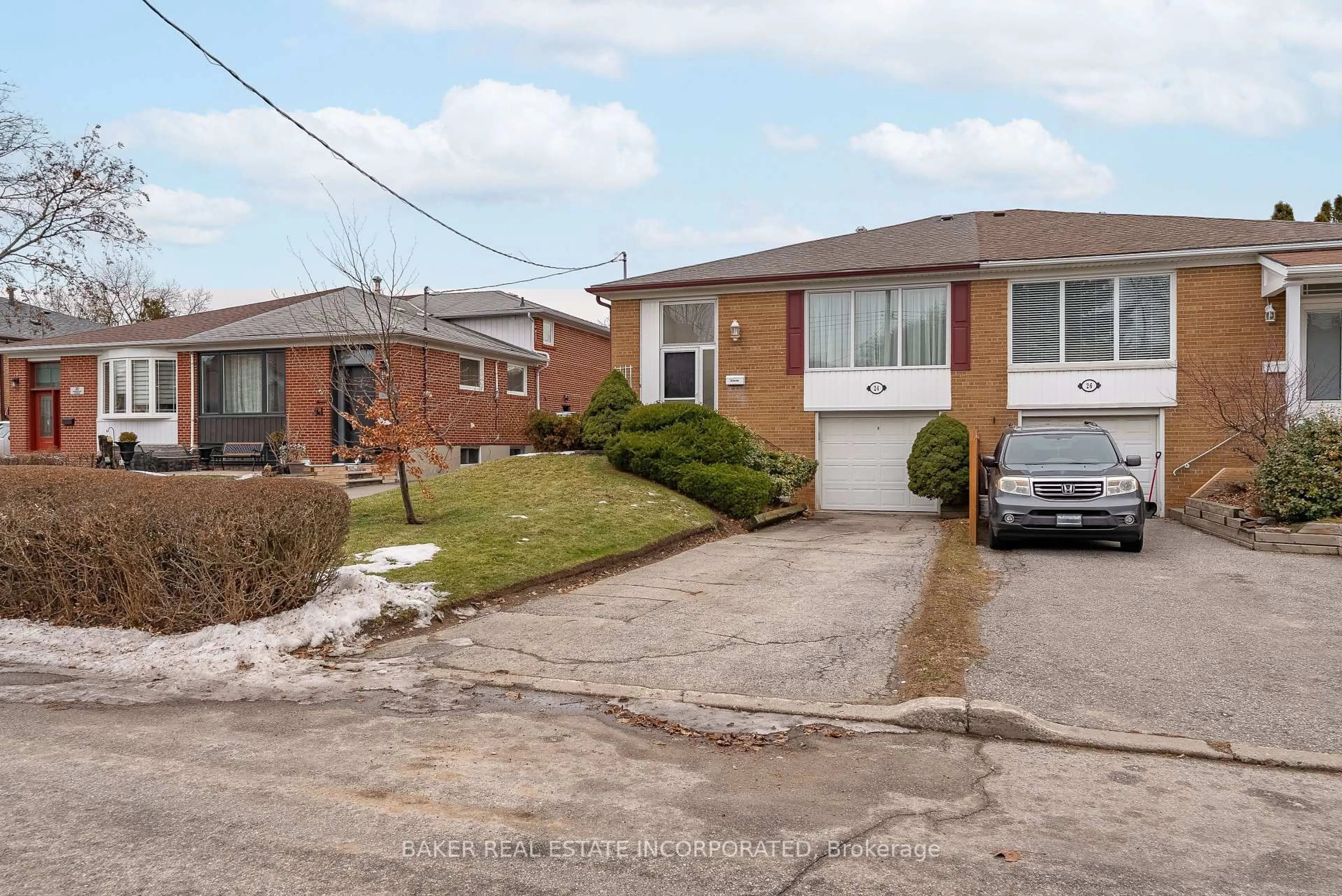 Home with brick exterior material, street for 24 Pinebrook Ave, Toronto Ontario M4A 1Y9