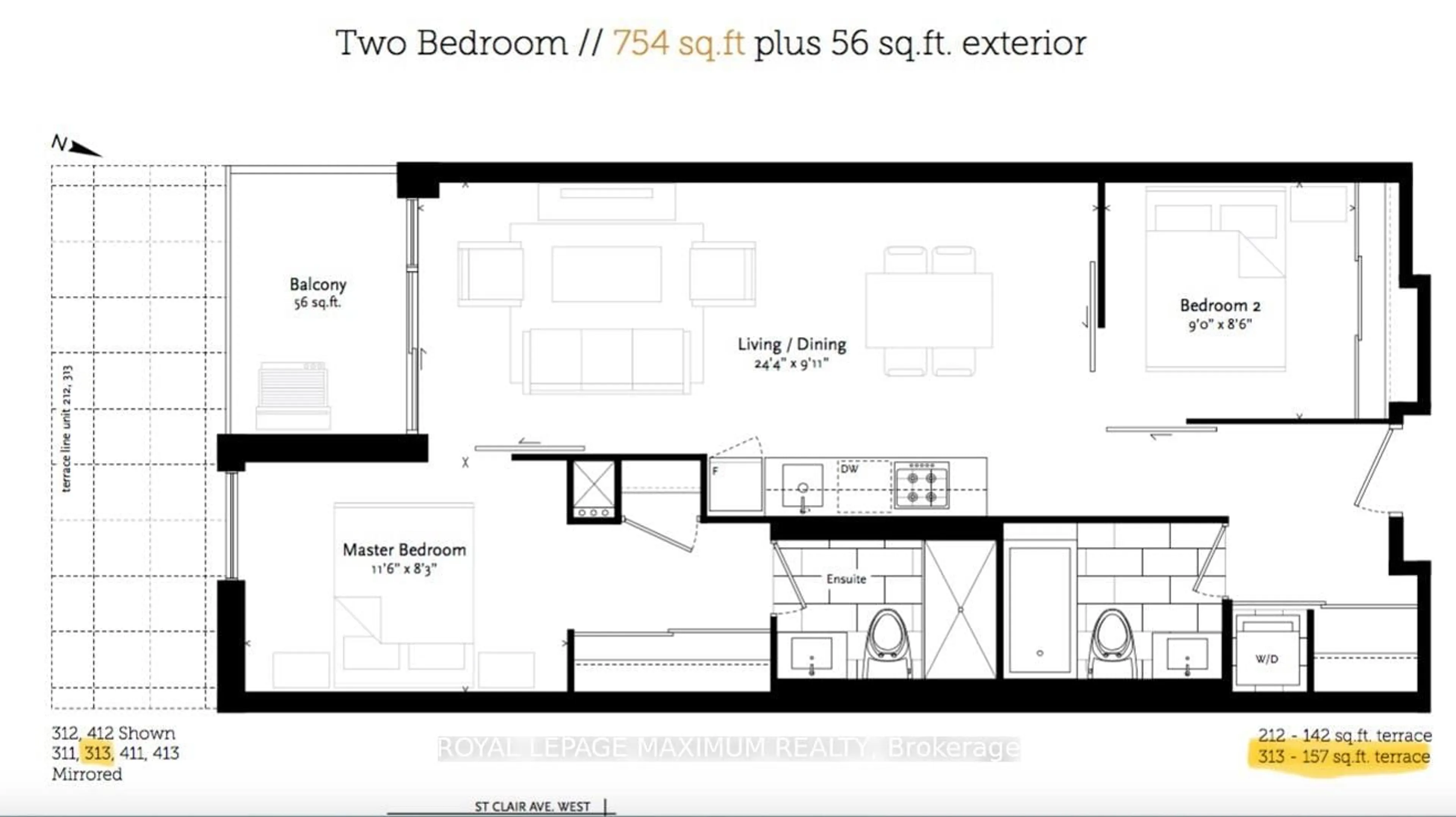 Floor plan for 835 St Clair Ave #313, Toronto Ontario M6C 0A8