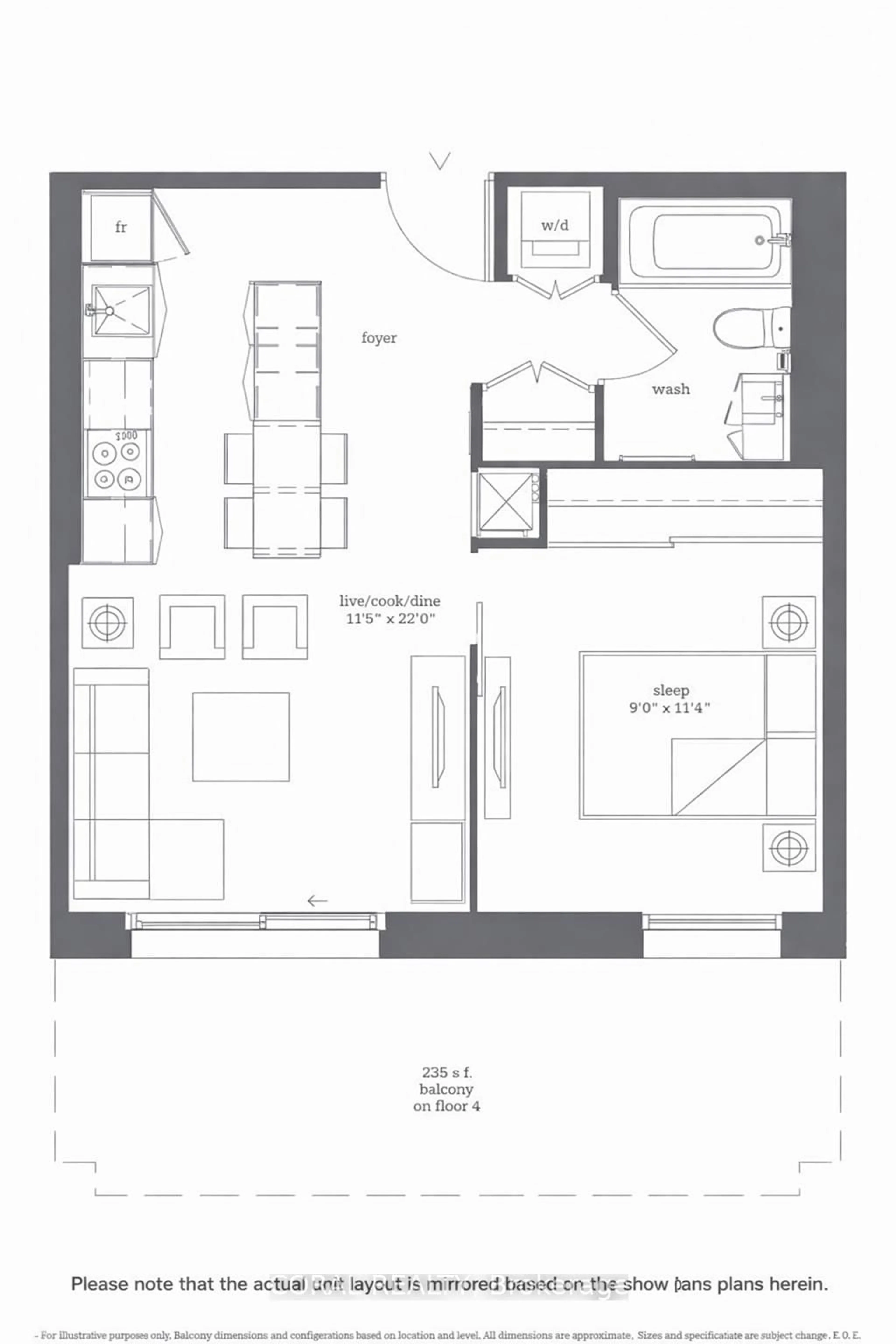 Floor plan for 12 Bonnycastle St #414, Toronto Ontario M5A 0B5