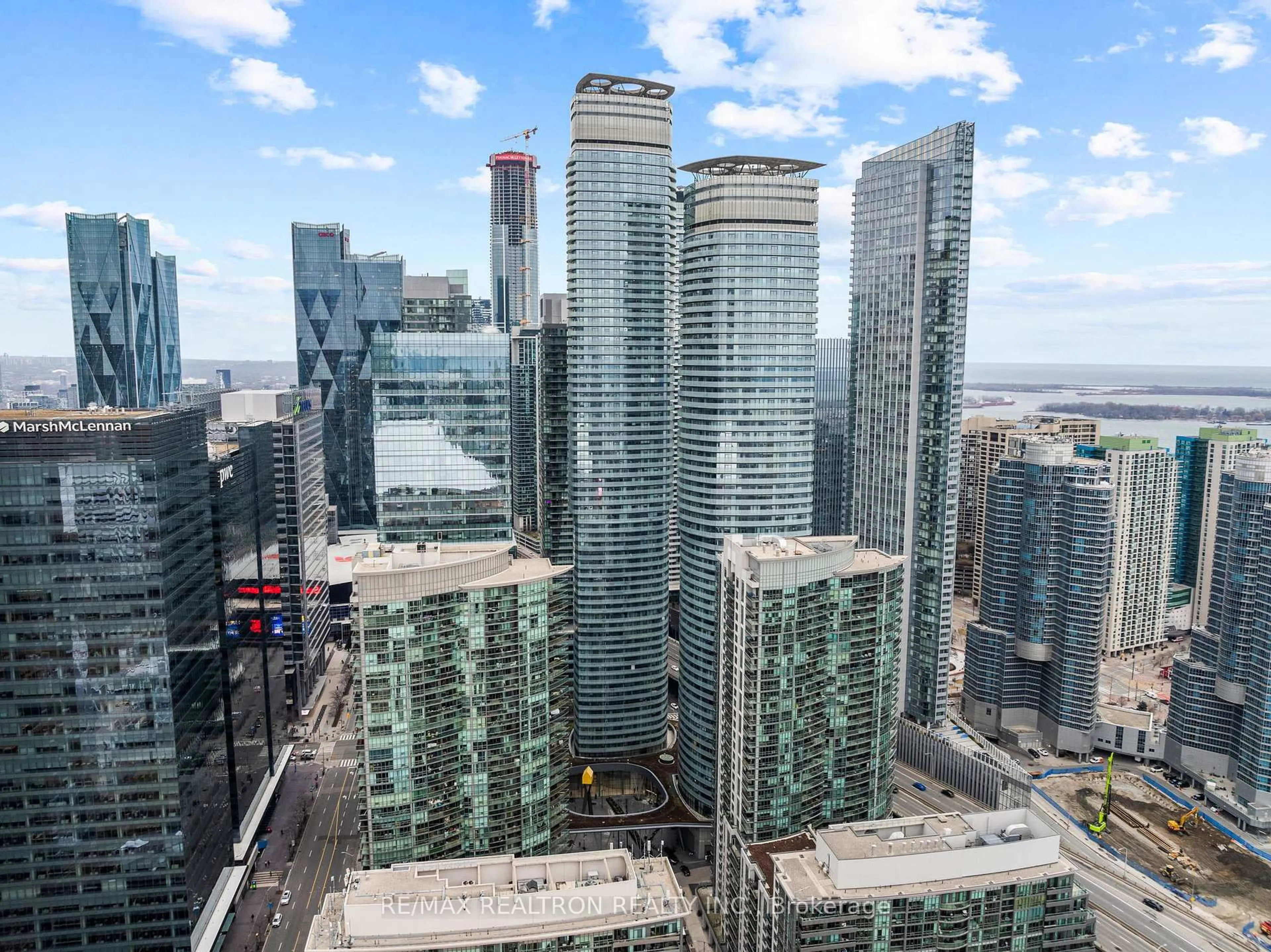 A pic from outside/outdoor area/front of a property/back of a property/a pic from drone, city buildings view from balcony for 14 York St #807, Toronto Ontario M5J 0B1