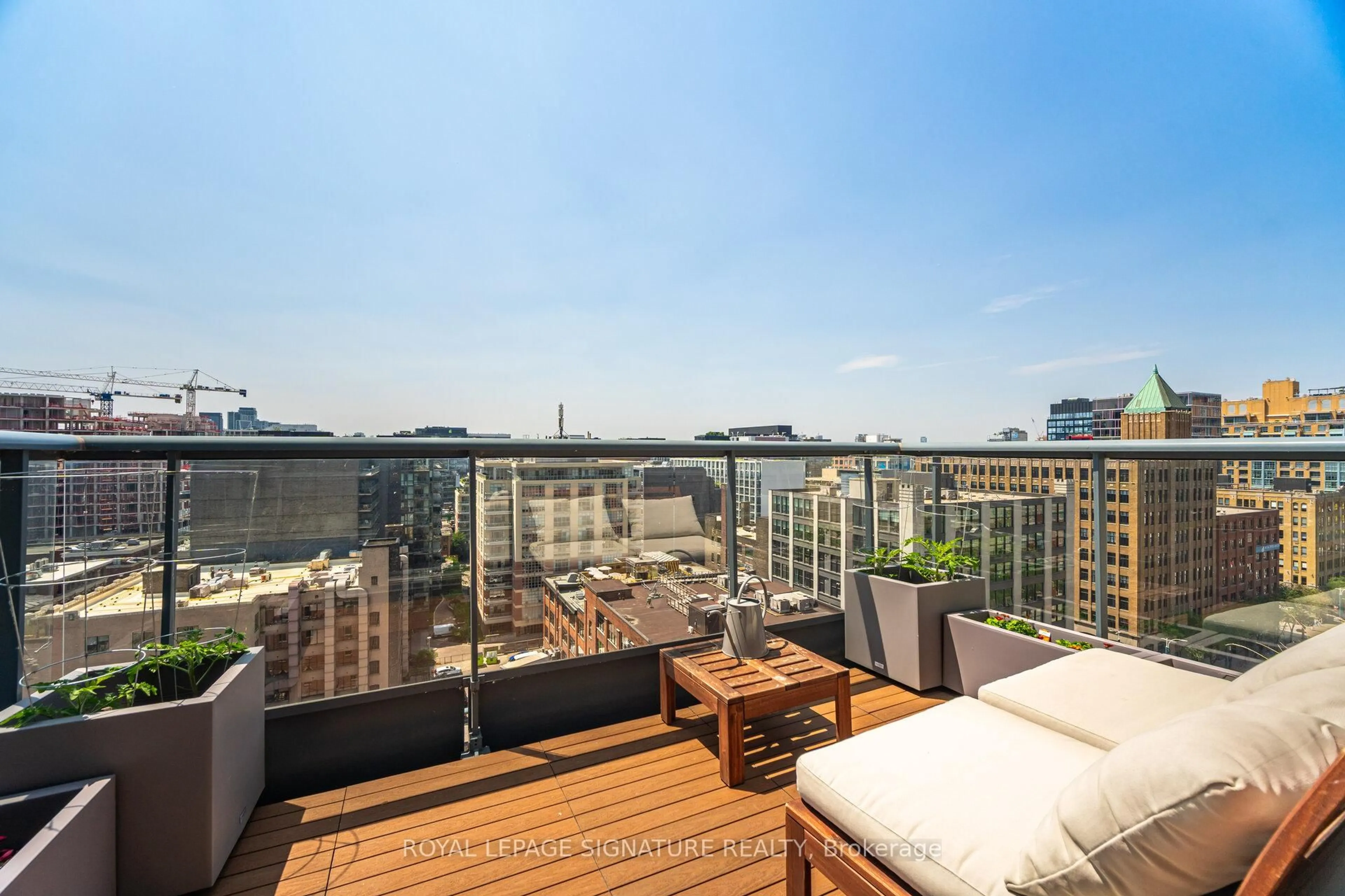 Balcony in the apartment, city buildings view from balcony for 438 King St #1405, Toronto Ontario M5V 3T9