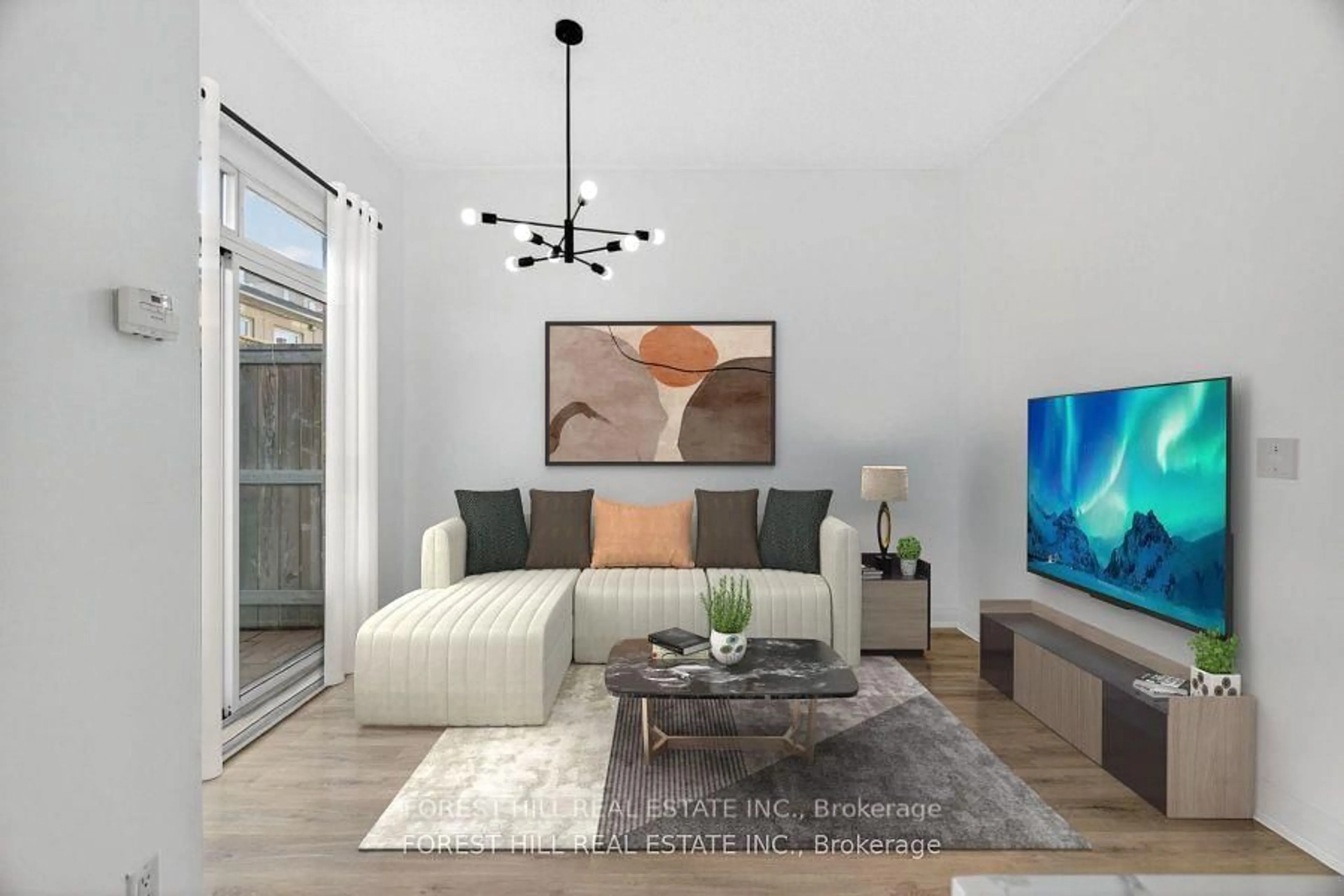 Living room with furniture, wood/laminate floor for 5940 Yonge St #102, Toronto Ontario M2M 4M6