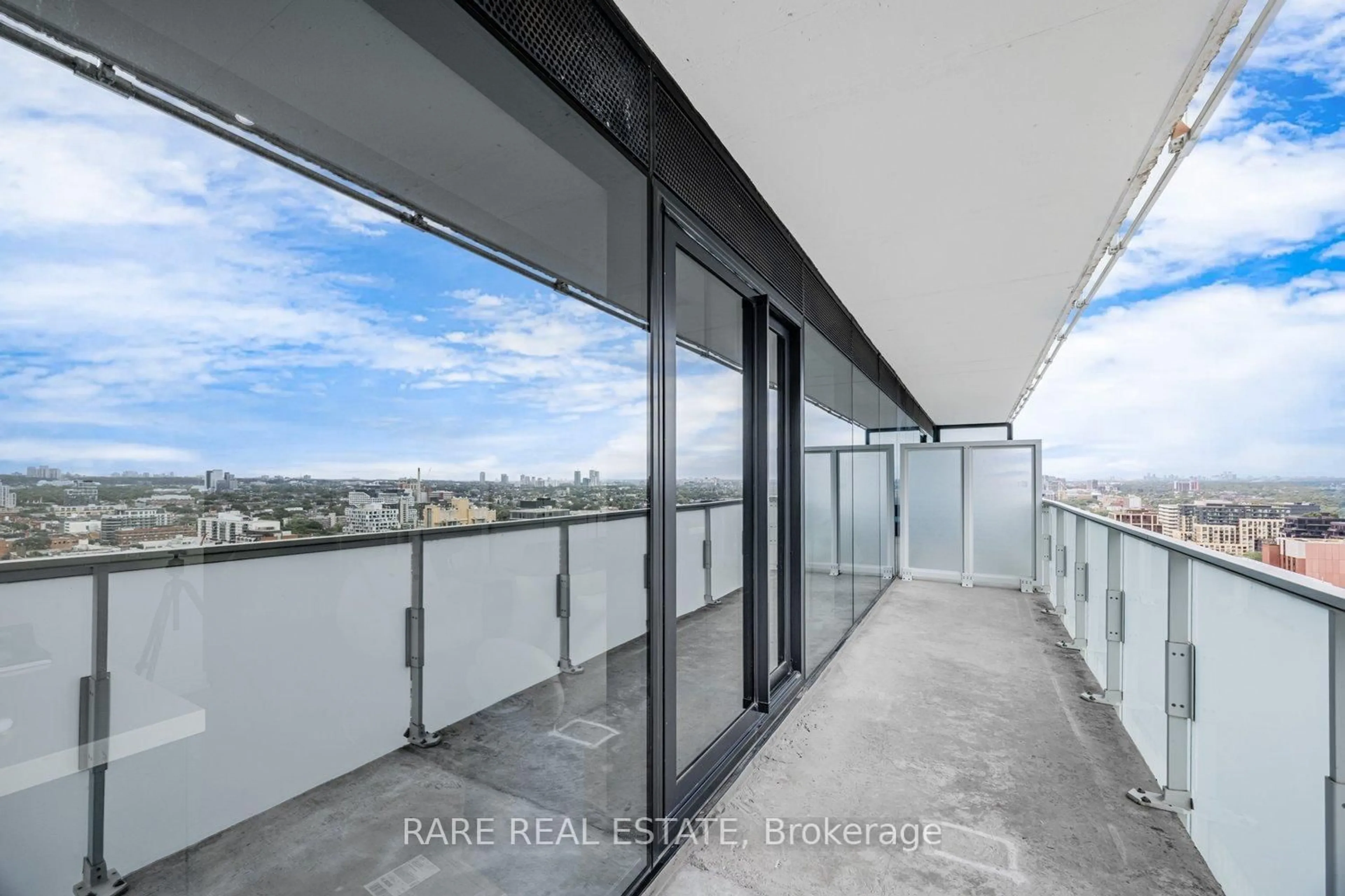 Balcony in the apartment, city buildings view from balcony for 11 Charlotte St #2404, Toronto Ontario M5V 0M6