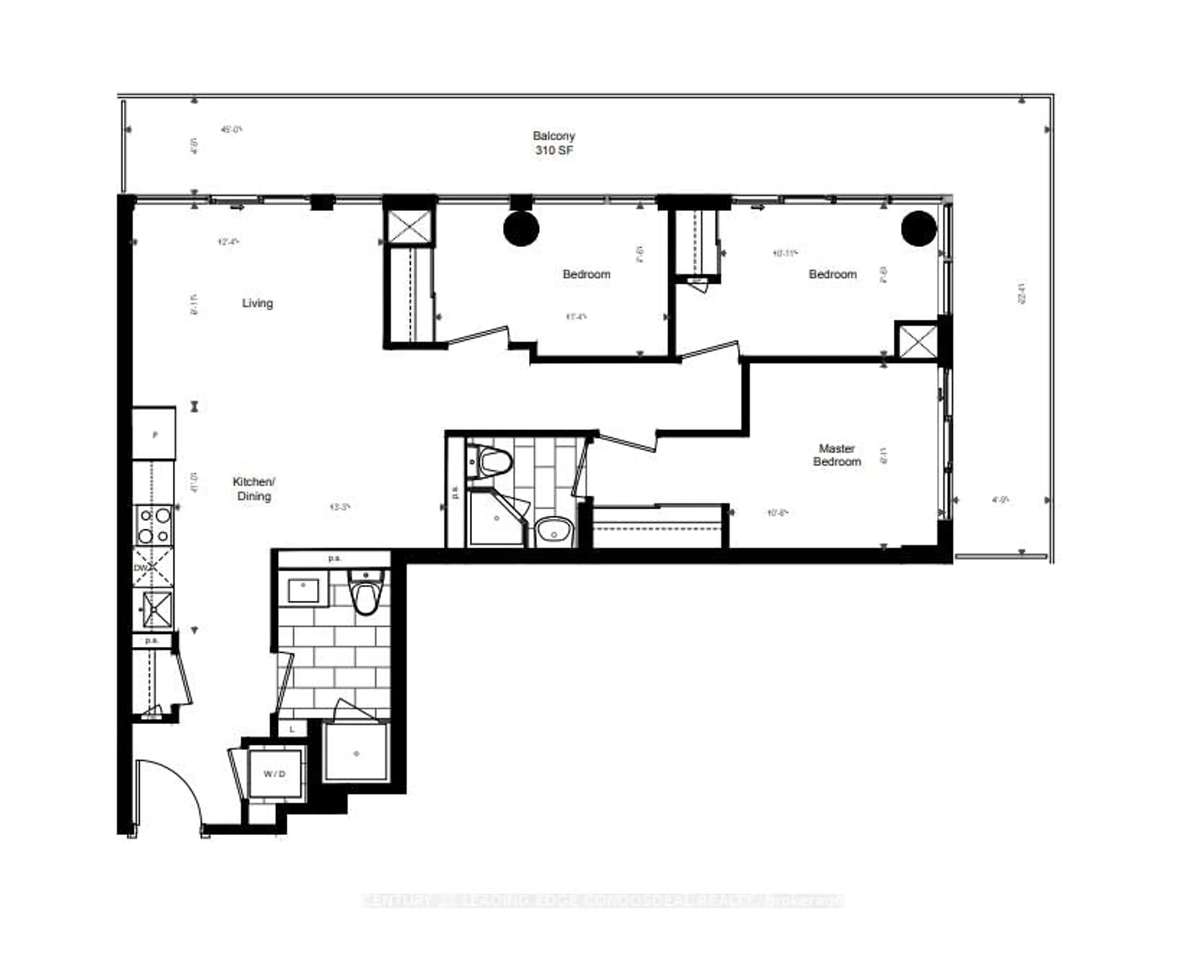 Floor plan for 70 Princess St #PH3007, Toronto Ontario M5A 0X6