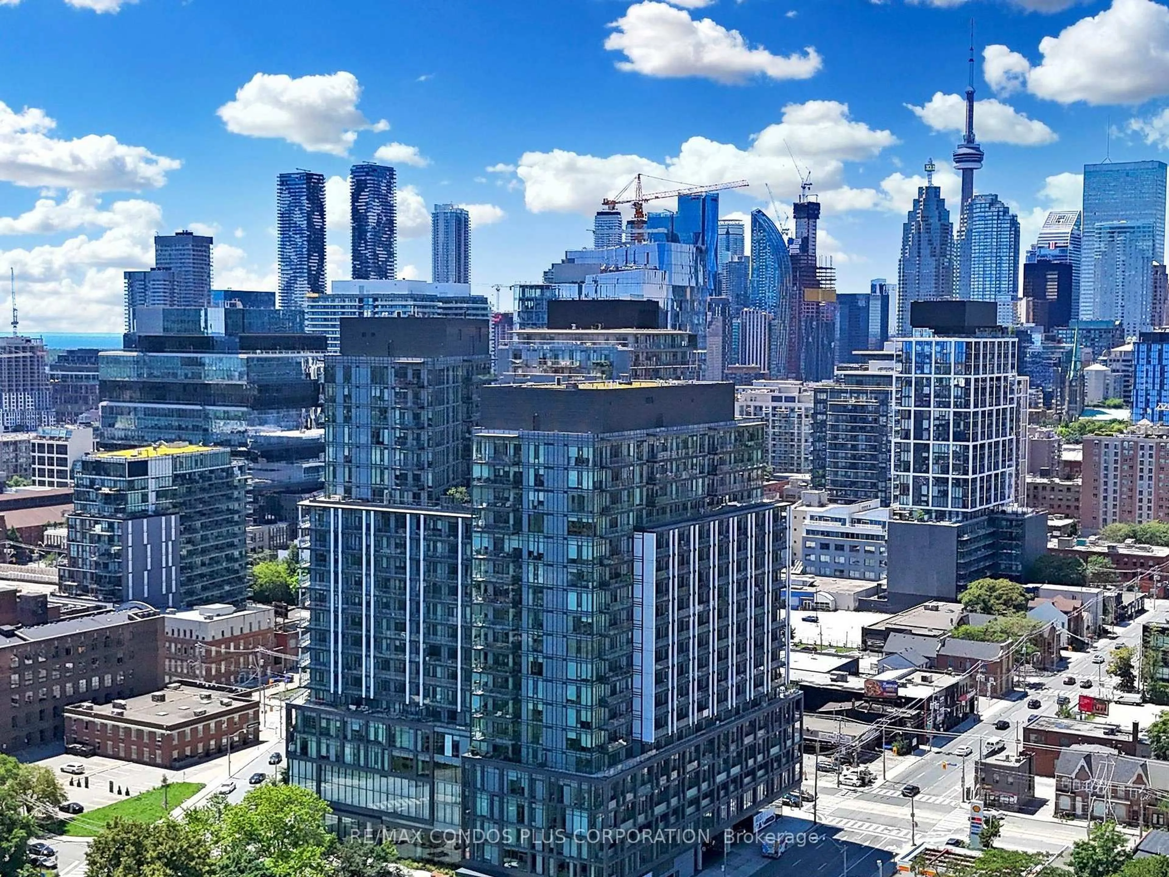 A pic from outside/outdoor area/front of a property/back of a property/a pic from drone, city buildings view from balcony for 50 Power St #819, Toronto Ontario M5A 0V3