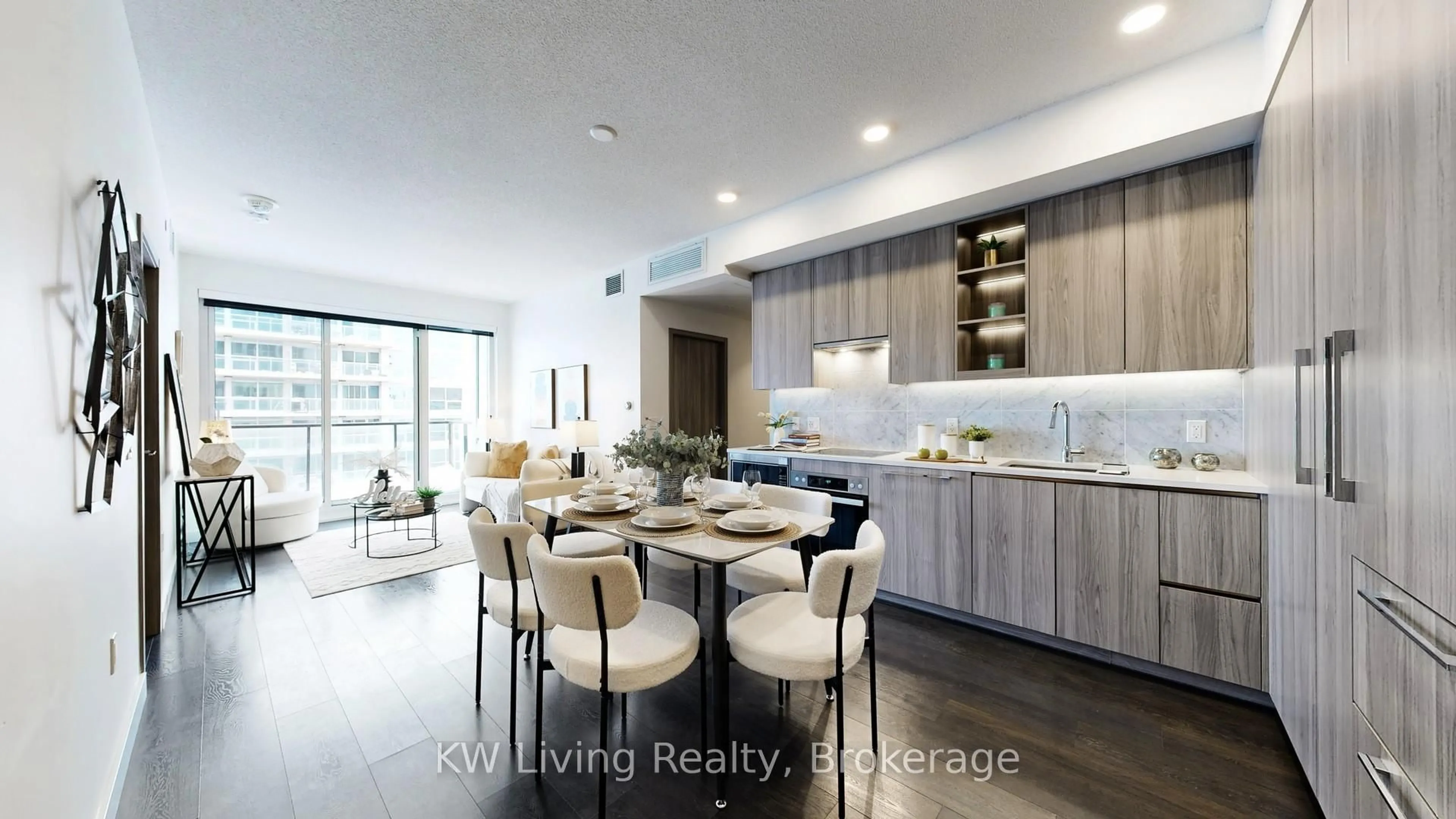 Open concept kitchen, wood/laminate floor for 85 McMahon Dr #3006, Toronto Ontario M2K 0H1