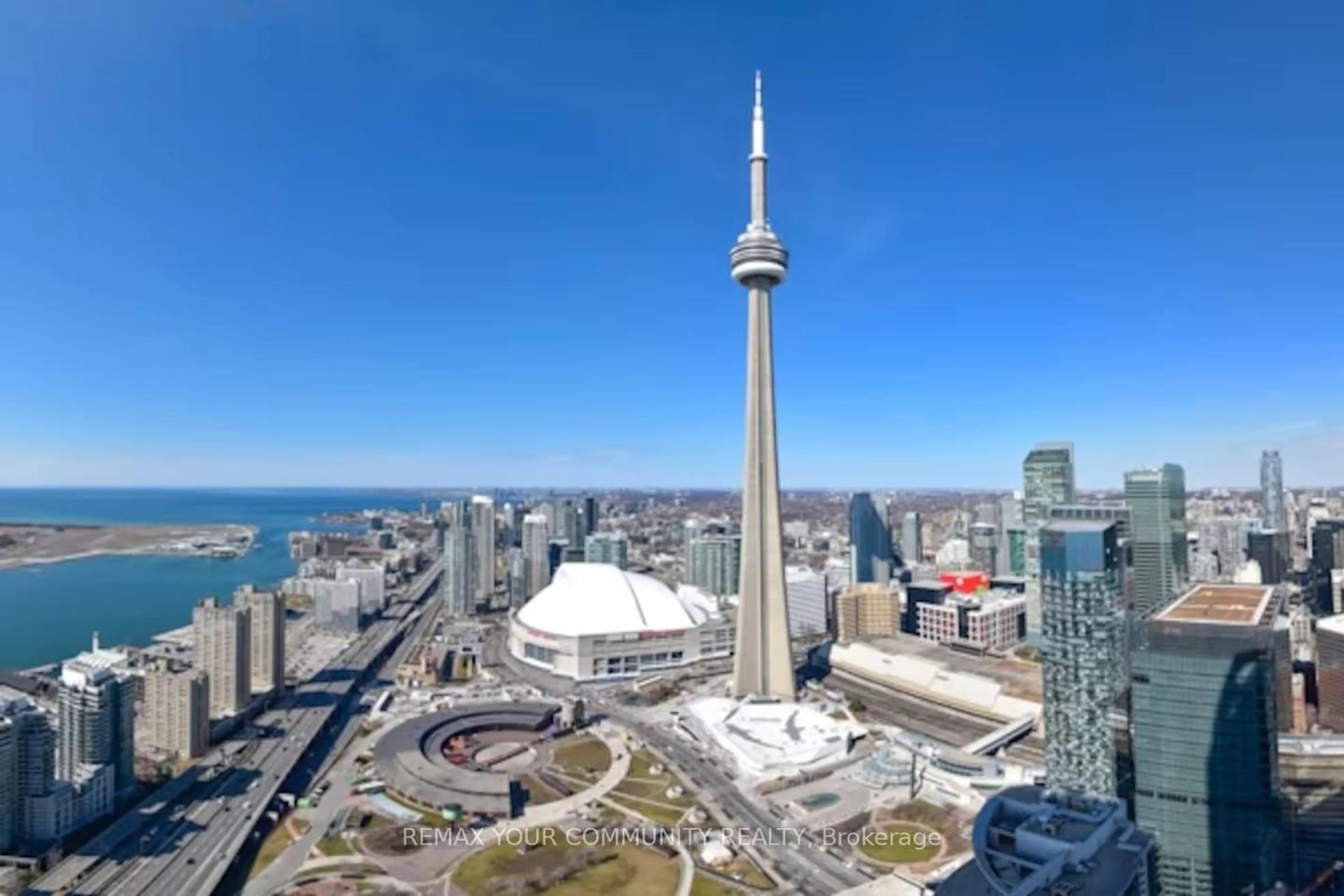 A pic from outside/outdoor area/front of a property/back of a property/a pic from drone, city buildings view from balcony for 14 York St #5707, Toronto Ontario M5J 0B1