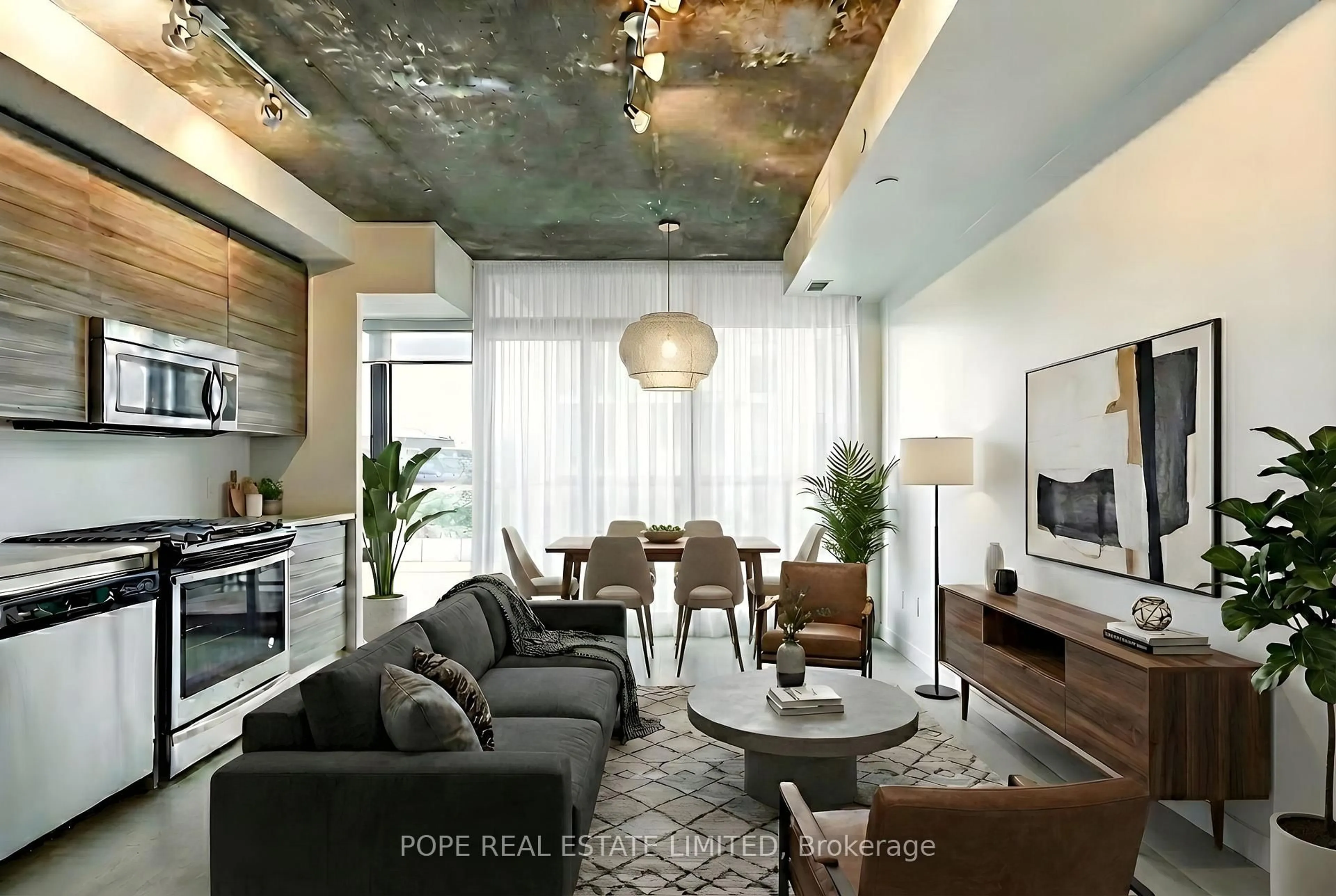 Living room with furniture, cement floor for 111 Bathurst St #1408, Toronto Ontario M5V 0M9