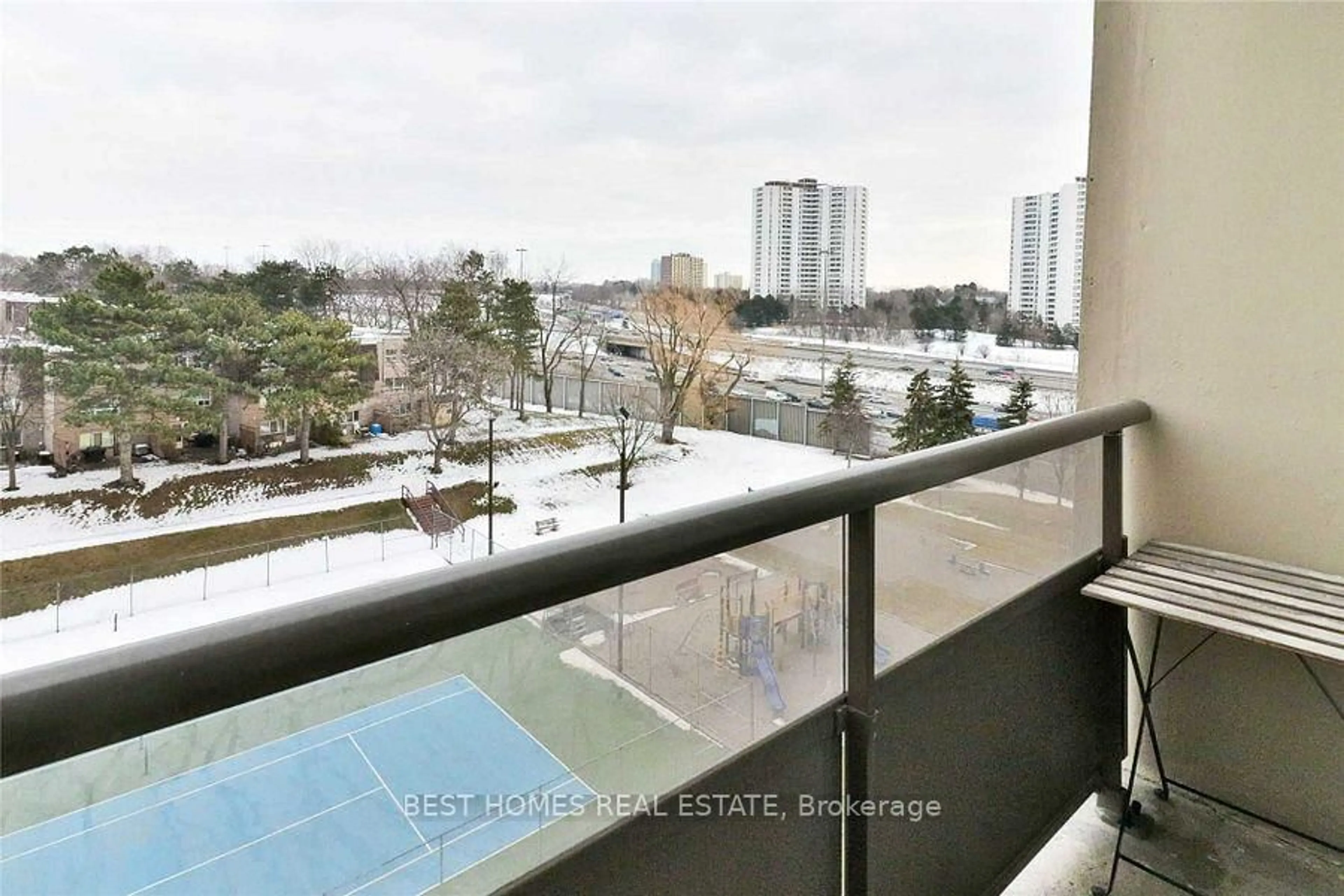 Balcony in the apartment, city buildings view from balcony for 5 Parkway Forest Dr, Toronto Ontario M2J 1L2