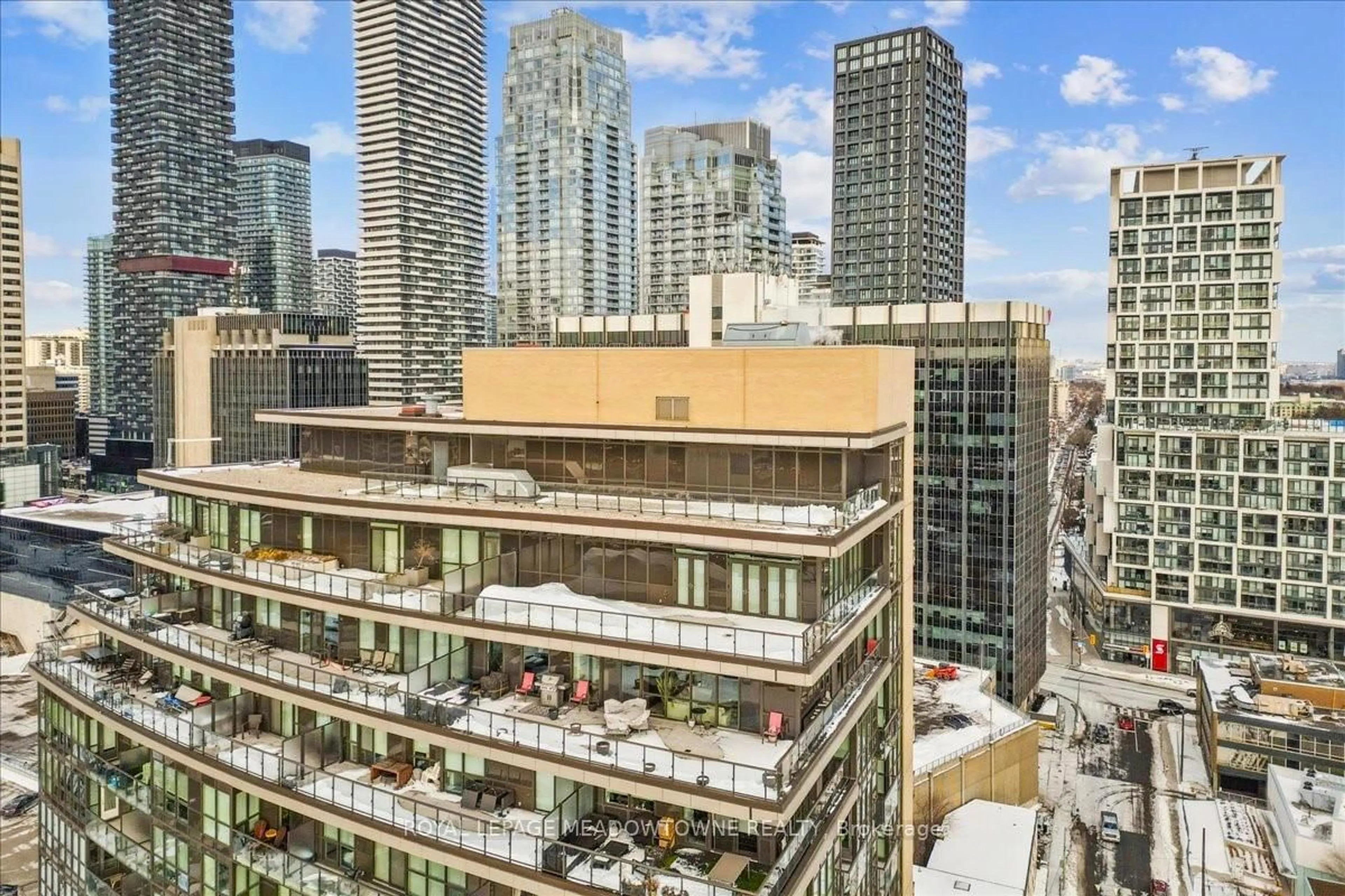 Patio, city buildings view from balcony for 60 Berwick Ave #1202, Toronto Ontario M5P 0A3