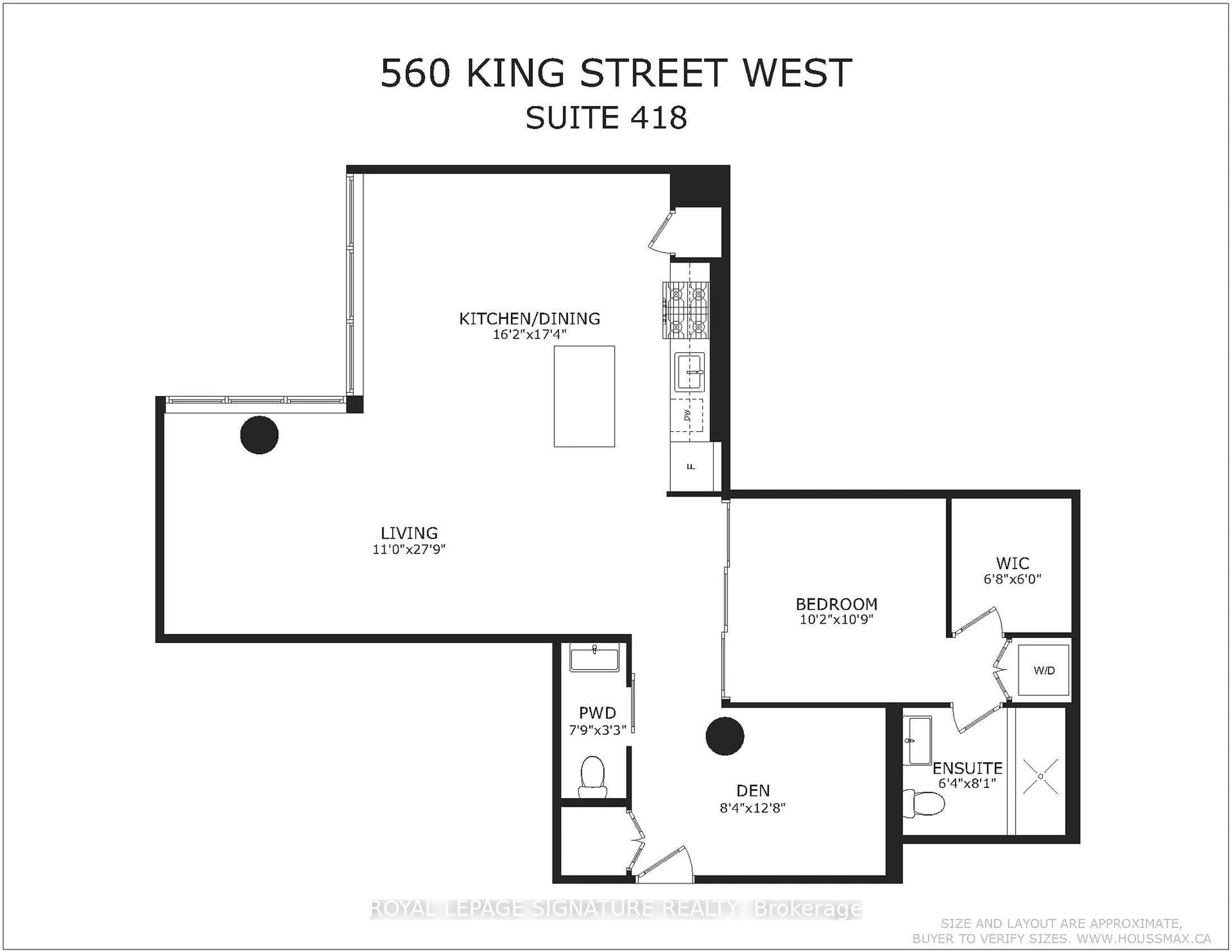 Floor plan for 560 King St #418, Toronto Ontario M5V 0L5