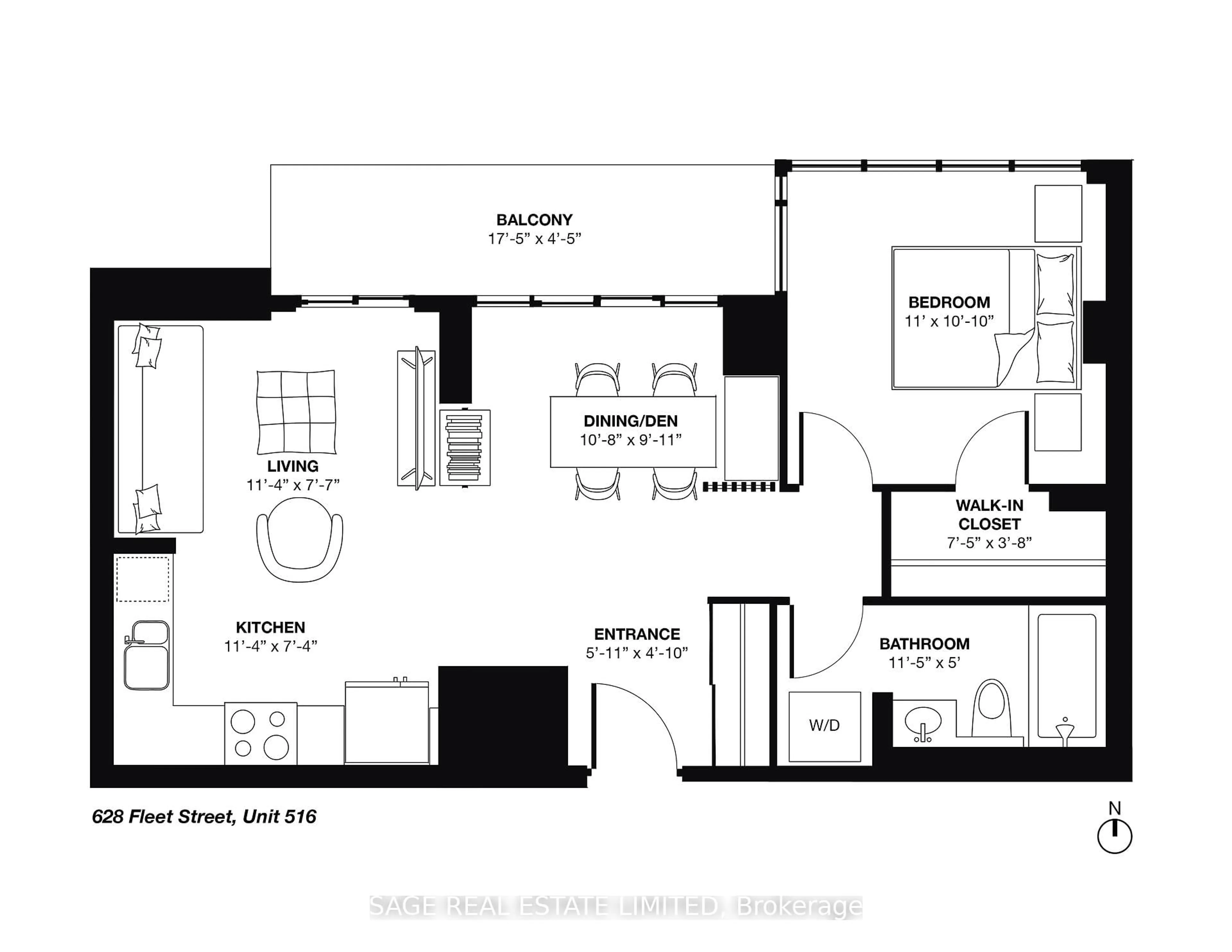 Floor plan for 628 Fleet St #516, Toronto Ontario M5V 1A8