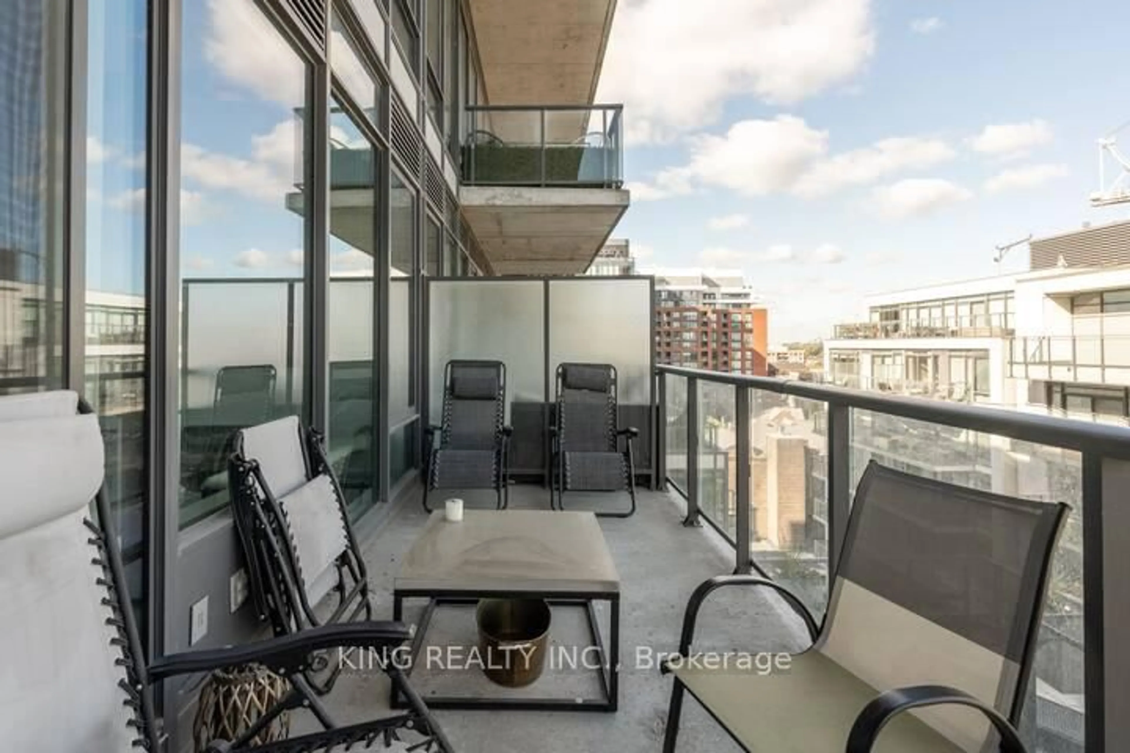 Balcony in the apartment, city buildings view from balcony for 560 King St #1007, Toronto Ontario M5V 1M3