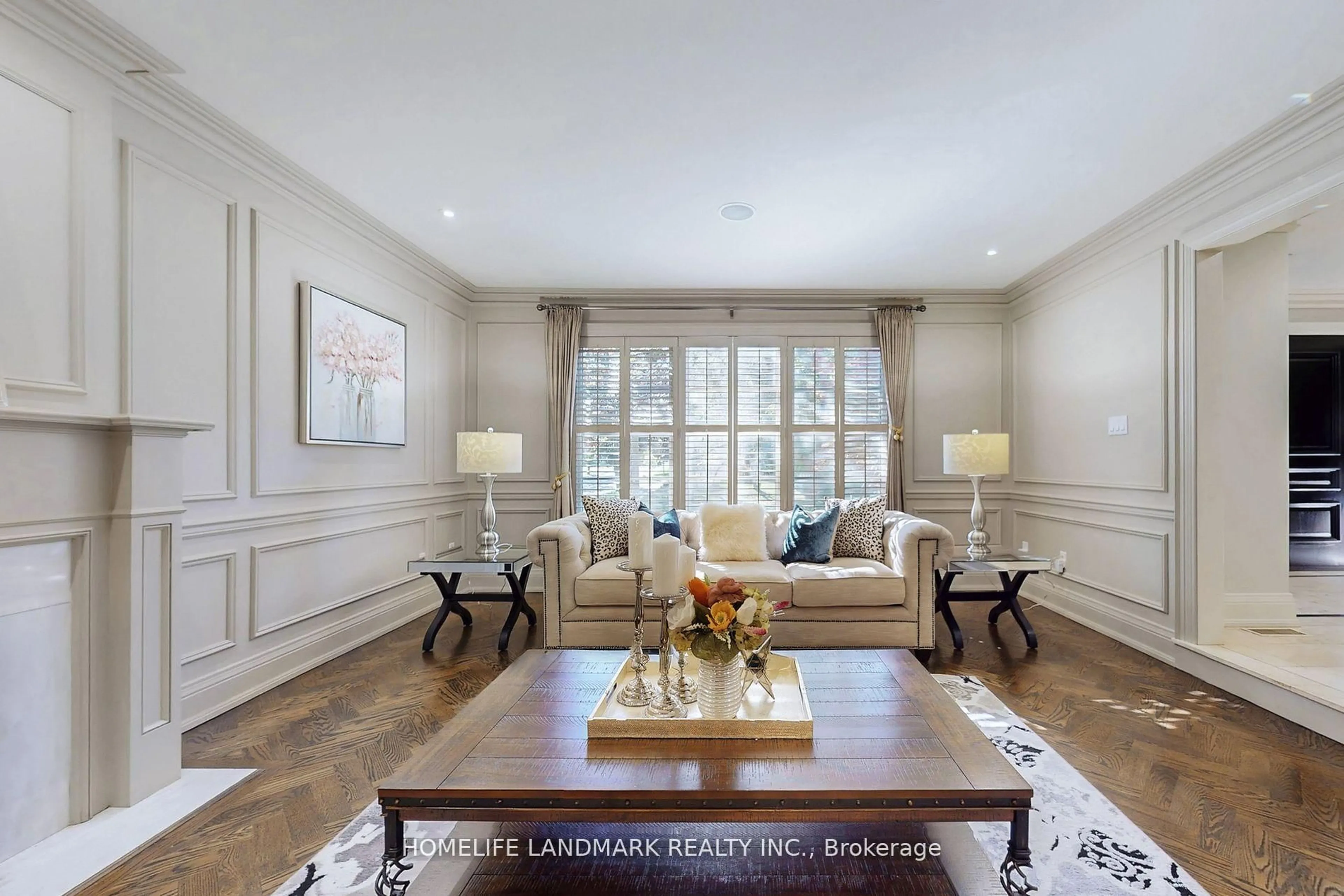 Living room with furniture, wood/laminate floor for 30 Bobwhite Cres, Toronto Ontario M2L 2E1