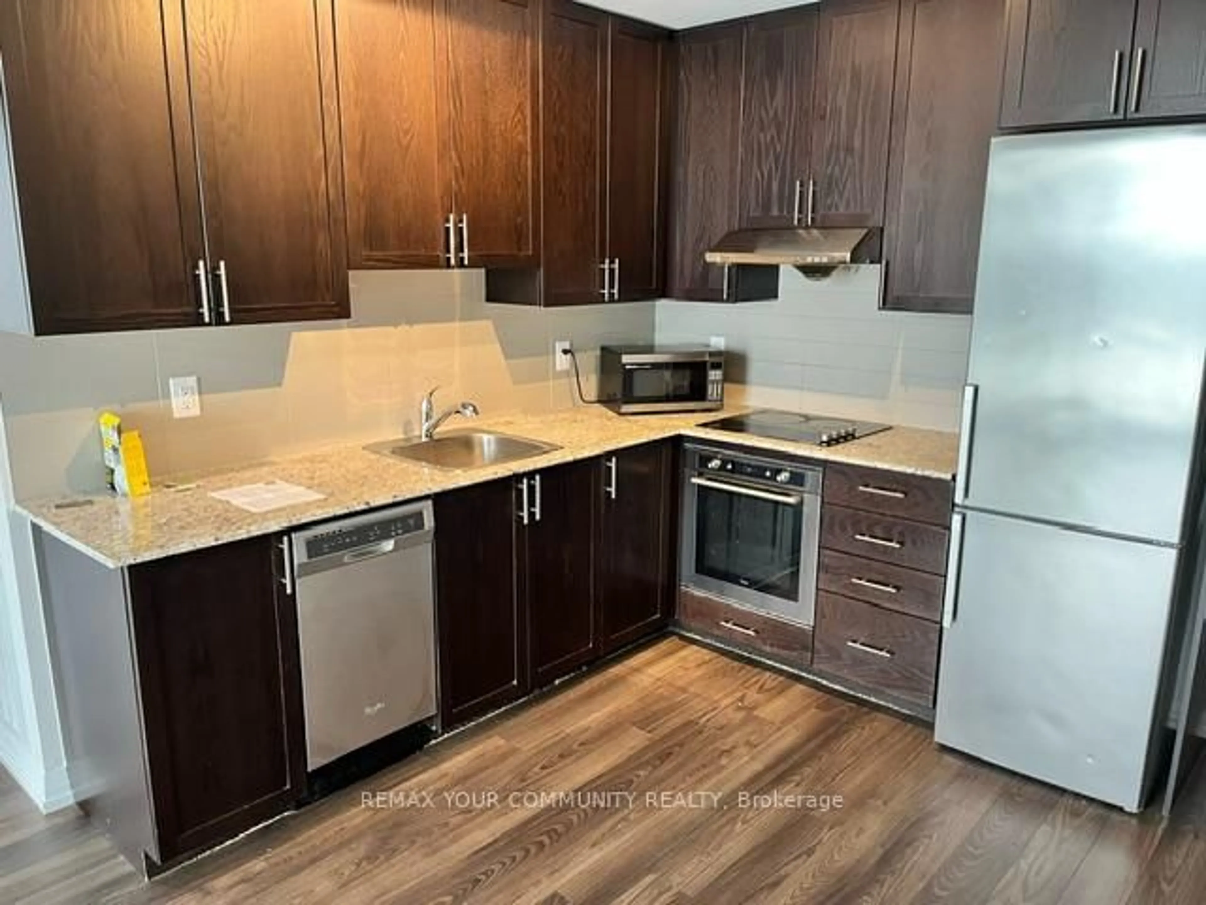 Standard kitchen, wood/laminate floor for 55 Ann O'Reilly Rd #608, Toronto Ontario M2J 0E1