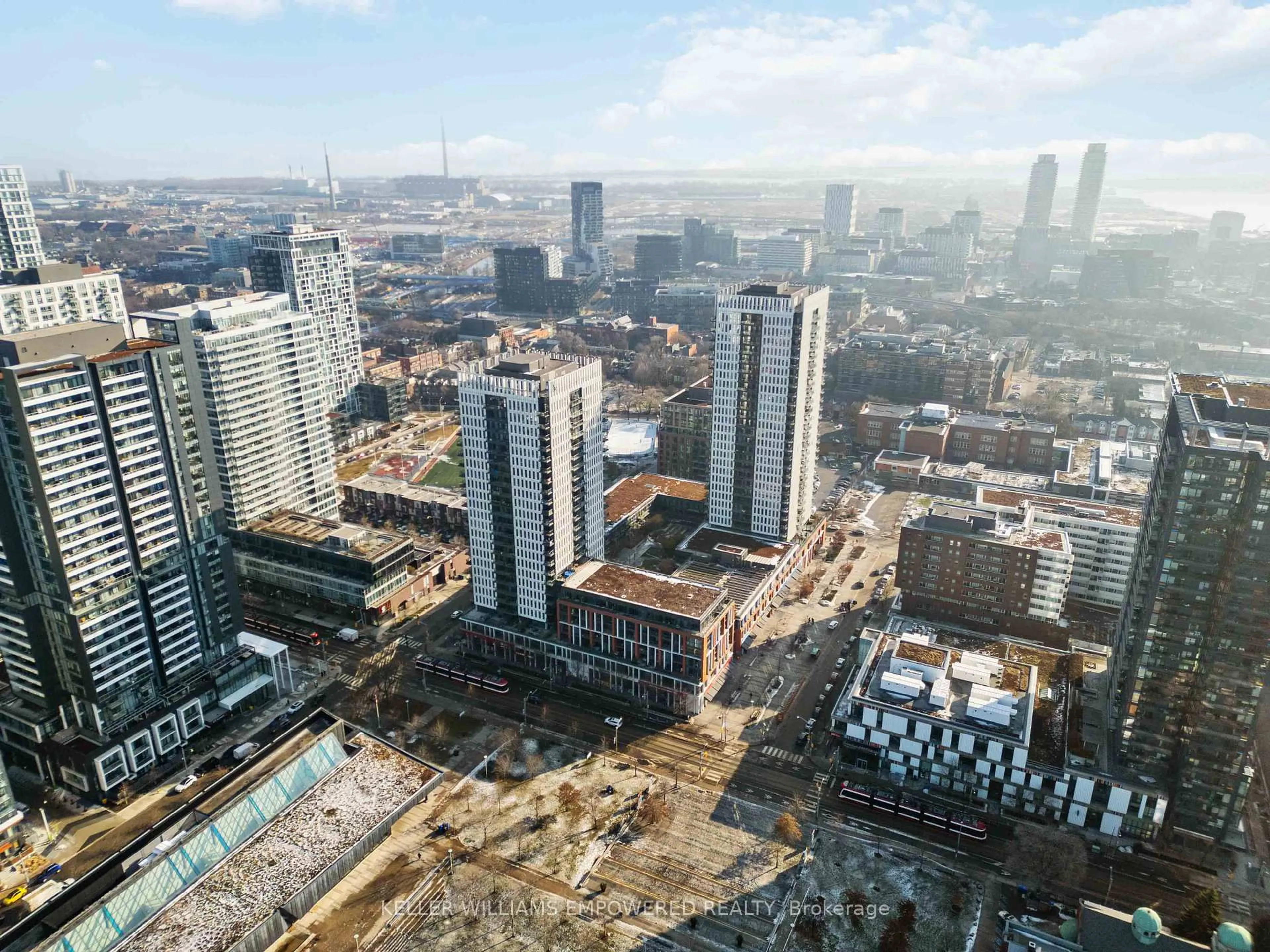 A pic from outside/outdoor area/front of a property/back of a property/a pic from drone, city buildings view from balcony for 170 Sumach St #1005, Toronto Ontario M5A 0C3
