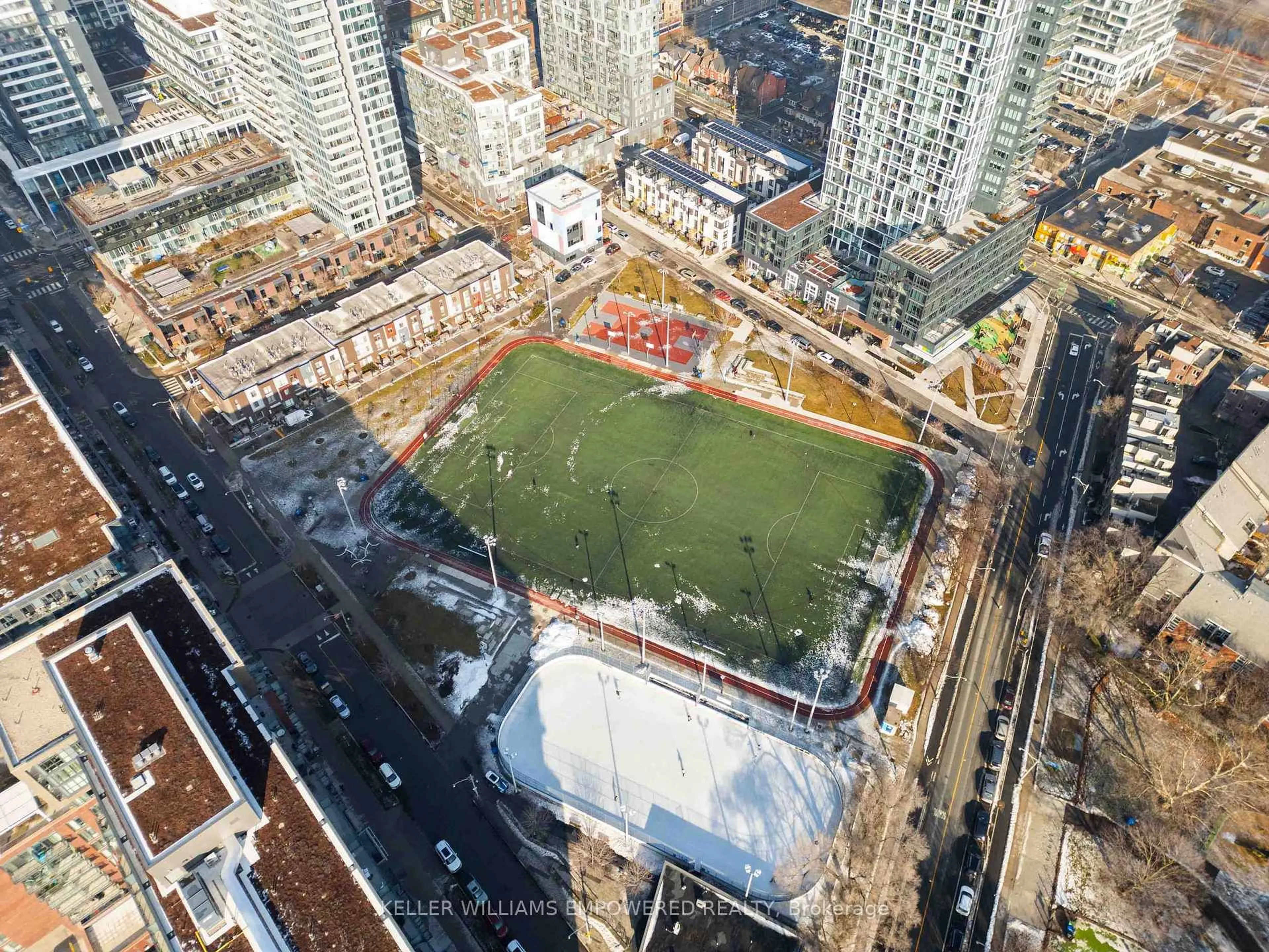 A pic from outside/outdoor area/front of a property/back of a property/a pic from drone, city buildings view from balcony for 170 Sumach St #1005, Toronto Ontario M5A 0C3