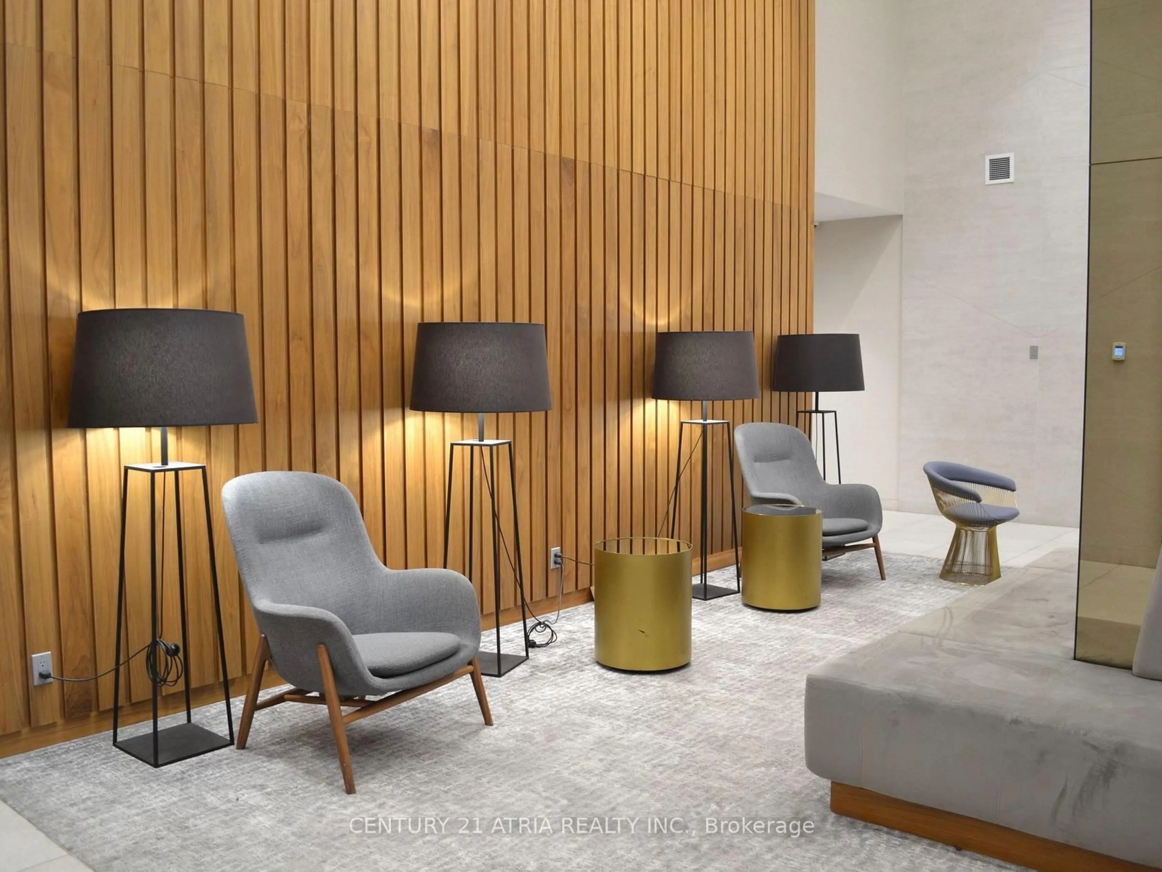 Living room with furniture, wood/laminate floor for 2 Sonic Way #1304, Toronto Ontario M3C 0P2