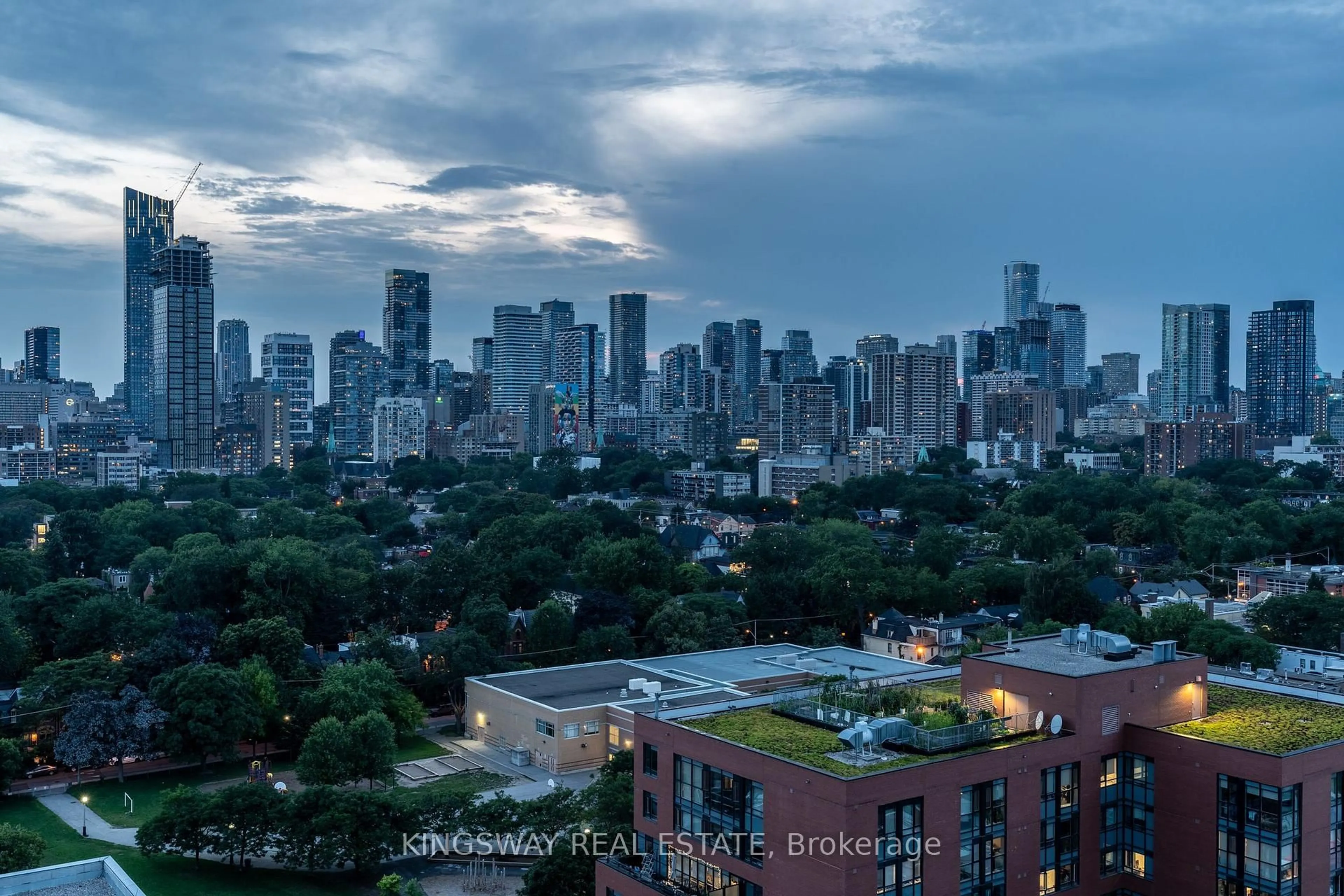 A pic from outside/outdoor area/front of a property/back of a property/a pic from drone, city buildings view from balcony for 25 Cole St #1709, Toronto Ontario M5A 4M3