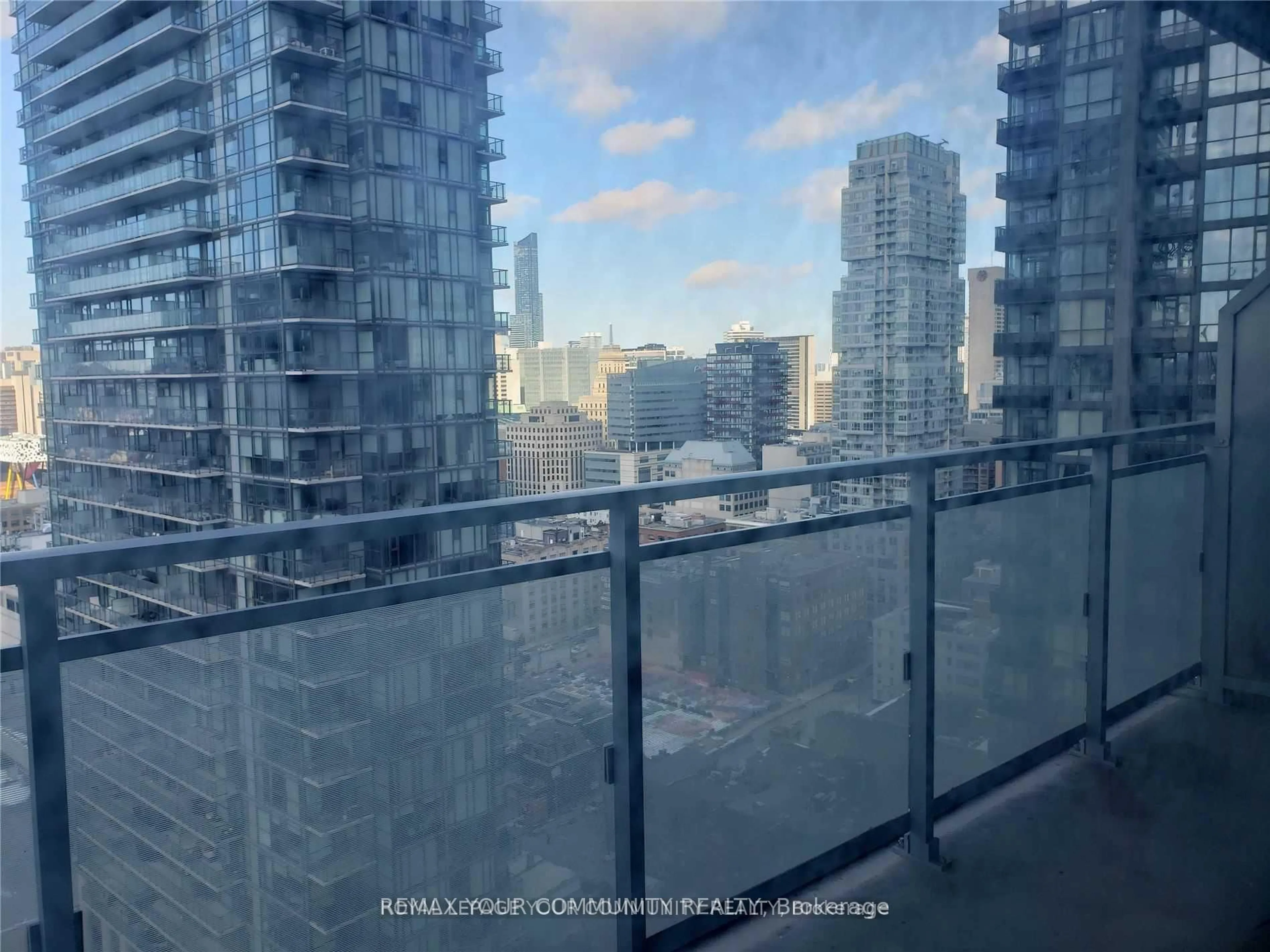 Balcony in the apartment, city buildings view from balcony for 21 Widmer St #2302, Toronto Ontario M5V 0B8